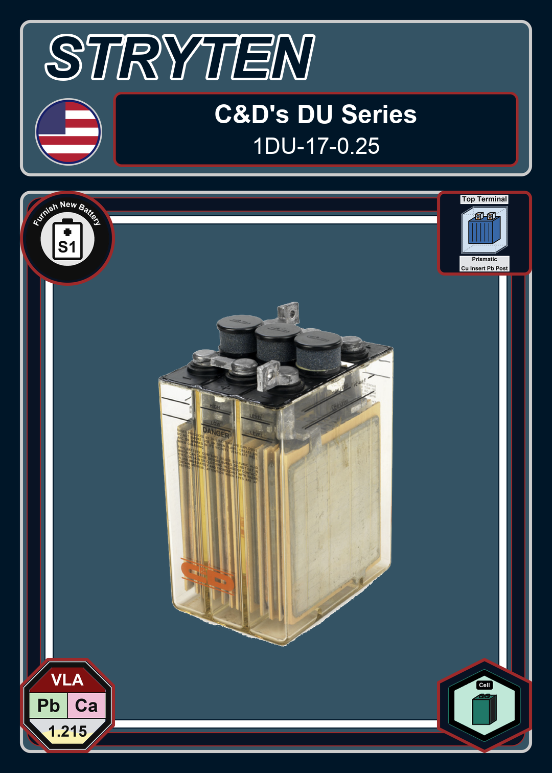 Furnish New Battery CDTechno DU Series 1DU 17 0 25