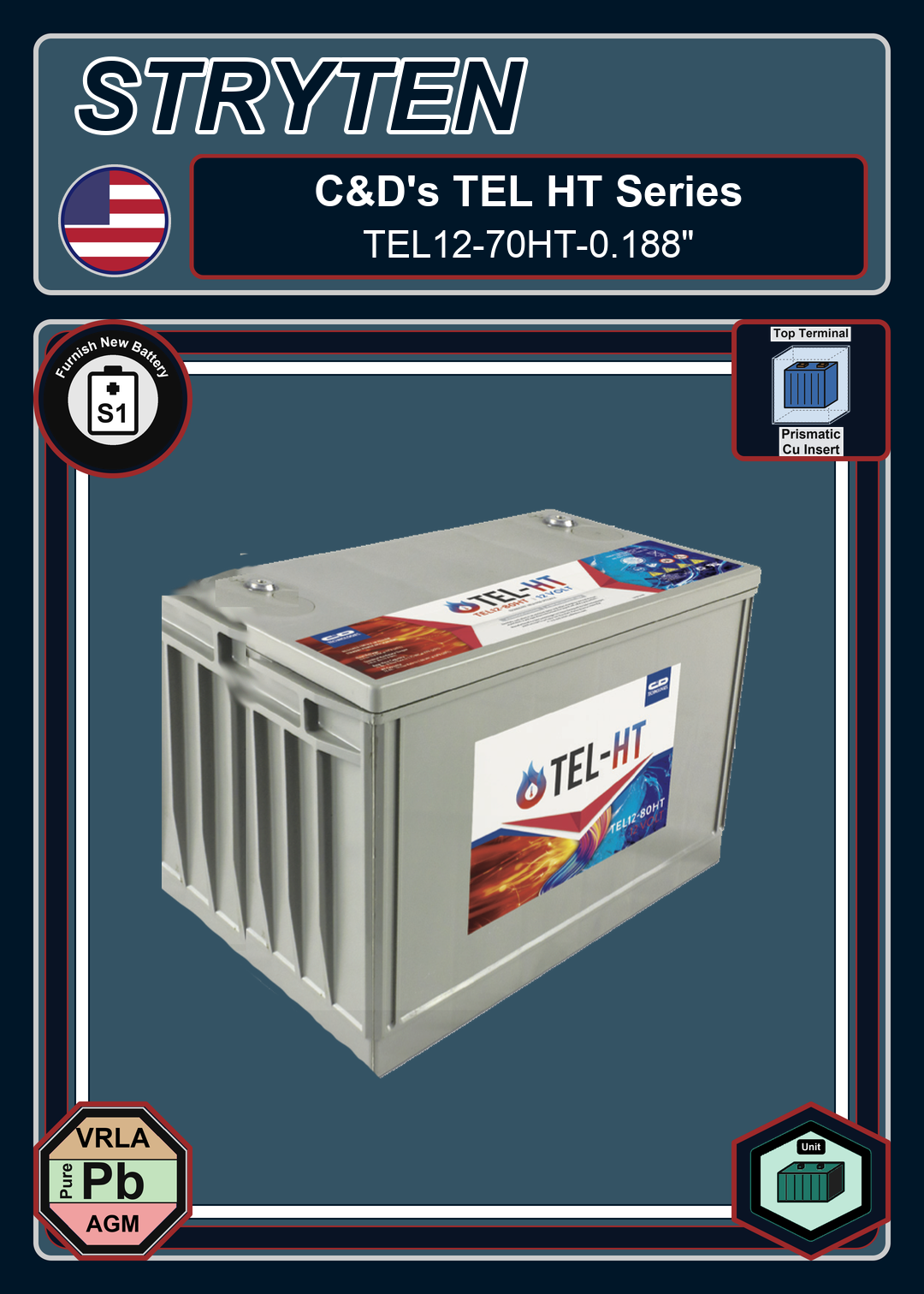 Furnish New Battery CDTechno TEL HT Series TEL12 70HT 0 188