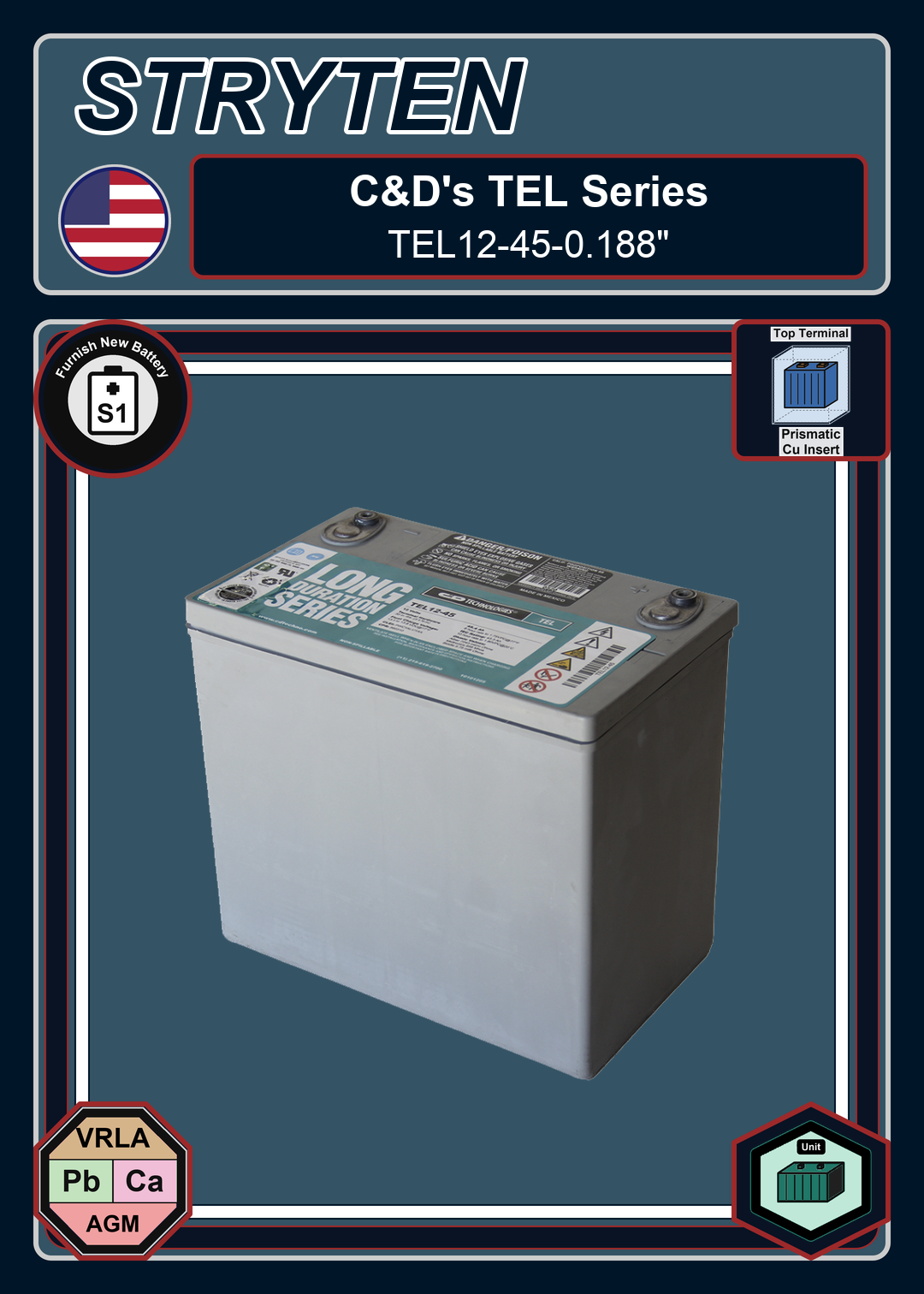 Furnish New Battery CDTechno TEL Series TEL12 45 0 188