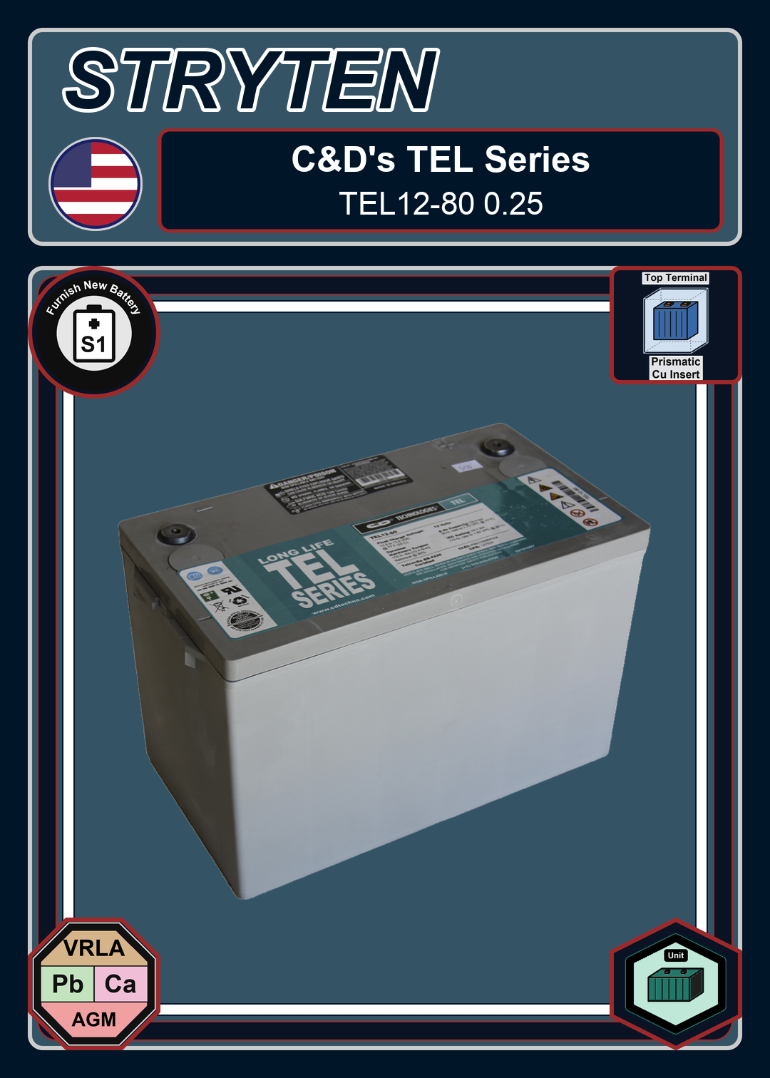 Furnish New Battery CDTechno TEL Series TEL12 80 0 25
