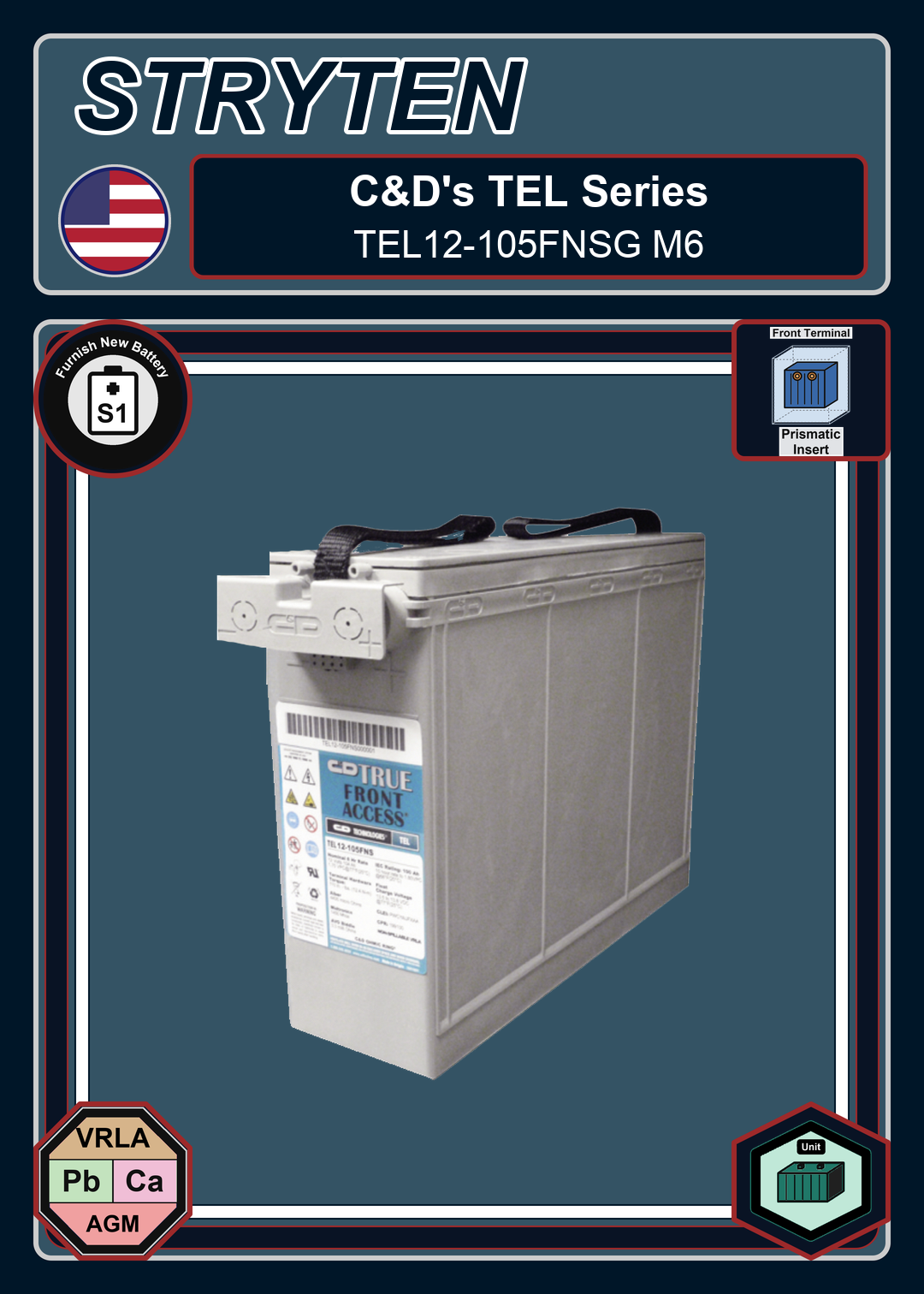 Furnish New Battery CDTechno TEL Series TEL12 105FNSG M6