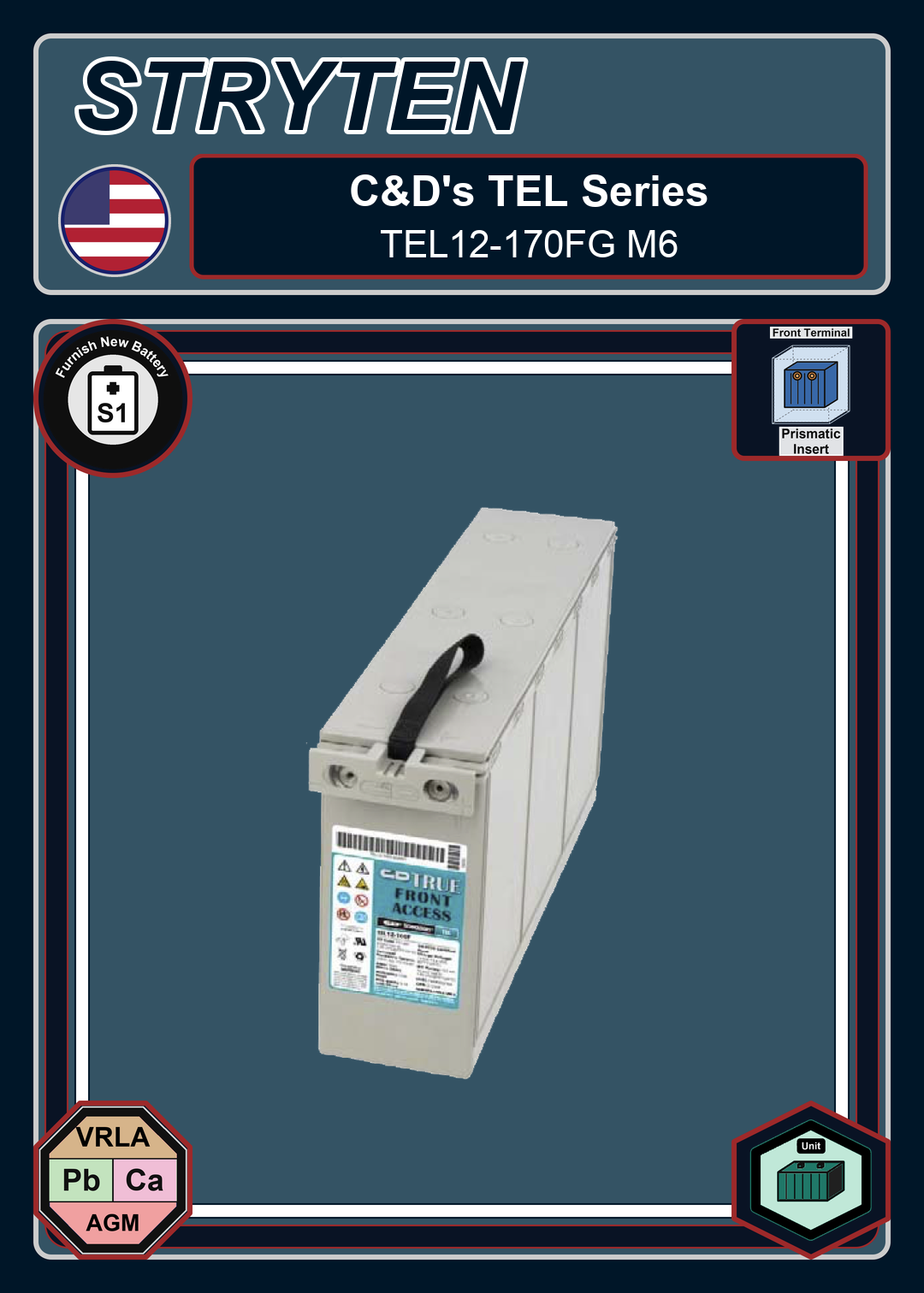 Furnish New Battery CDTechno TEL Series TEL12 170FG M6