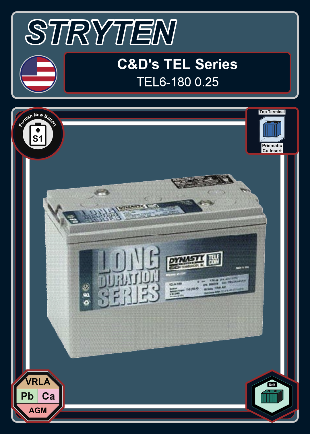 Furnish New Battery CDTechno TEL Series TEL6 180 0 25