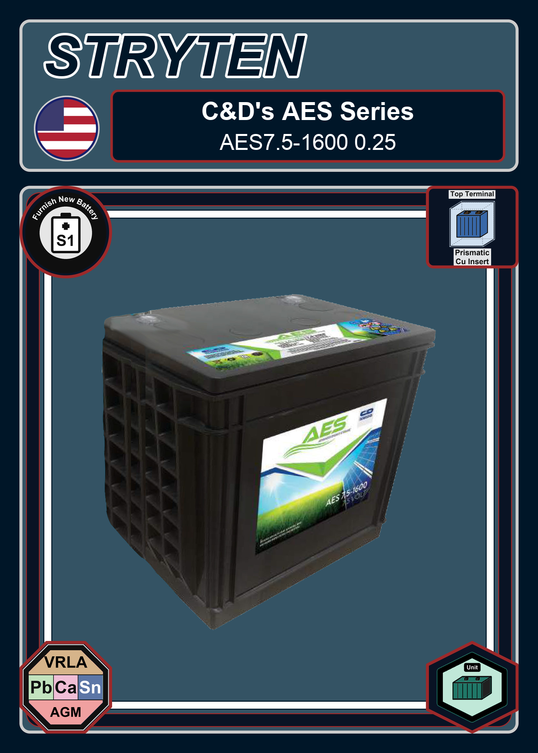 Furnish New Battery CdTechno AES Series AES7 5 1600 0 25