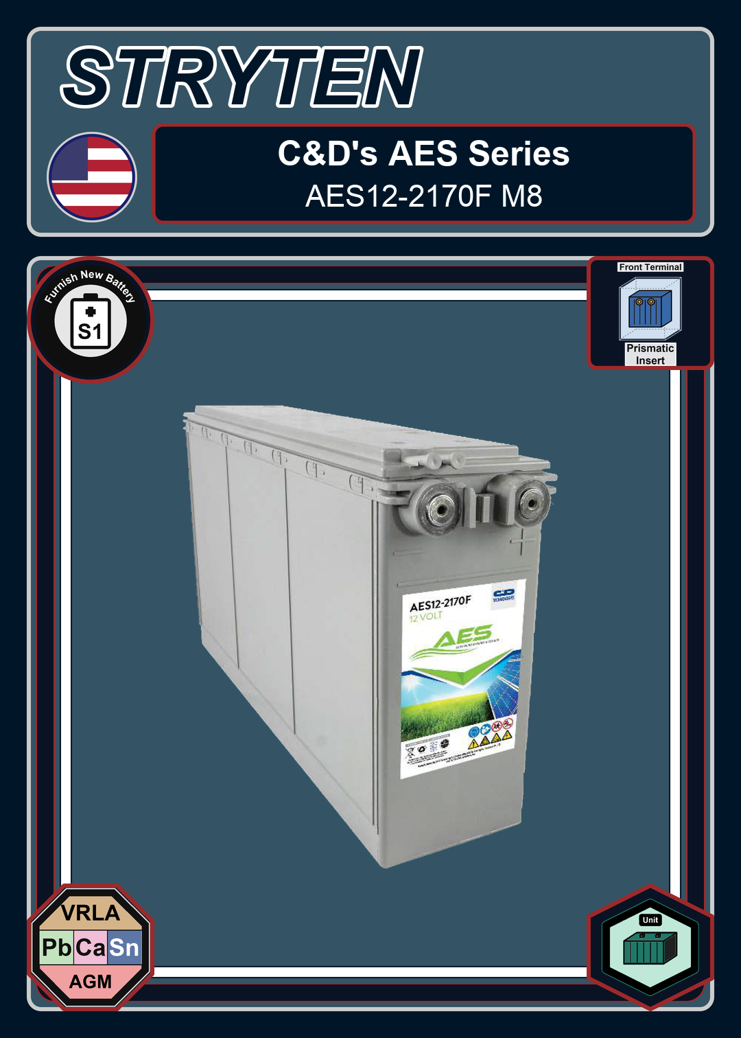 Furnish New Battery CdTechno AES Series AES12 2170F M8