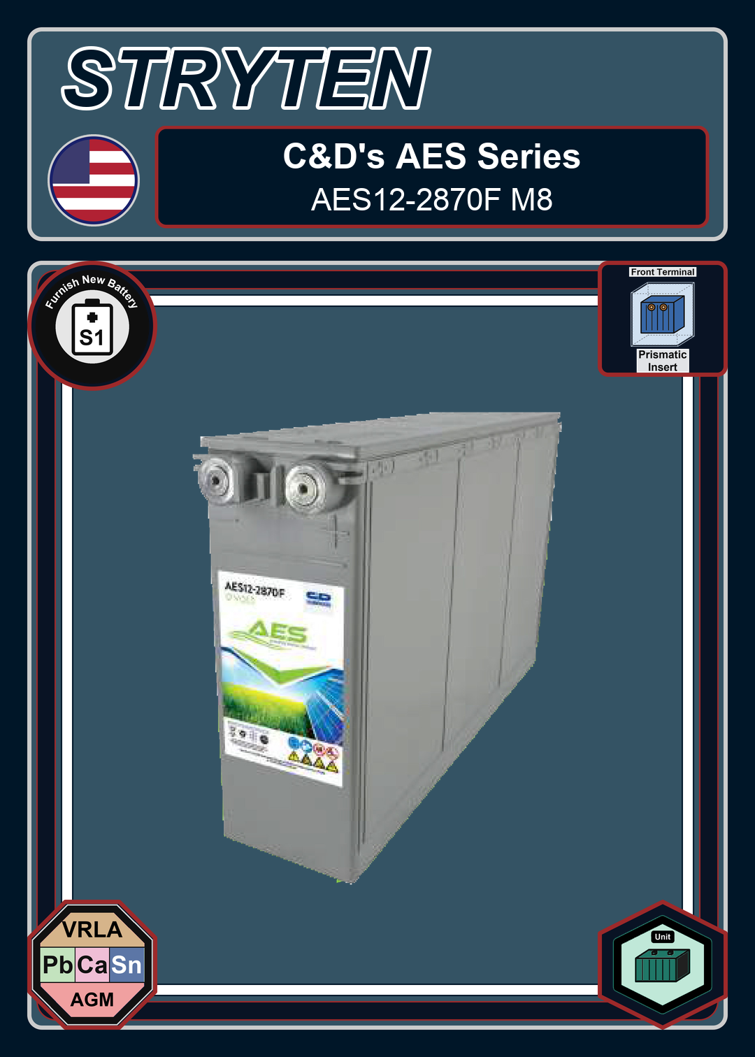 Furnish New Battery CdTechno AES Series AES12 2870F M8