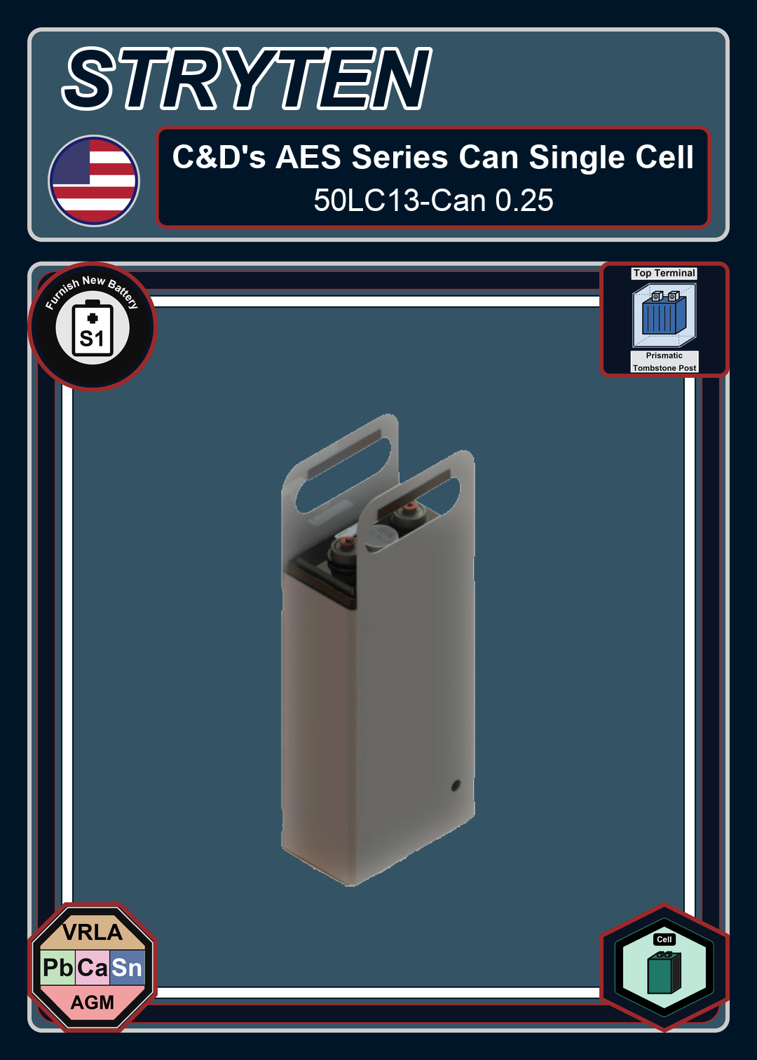Furnish New Battery CdTechno AES 50AH Series 50LC13 Can 0 25