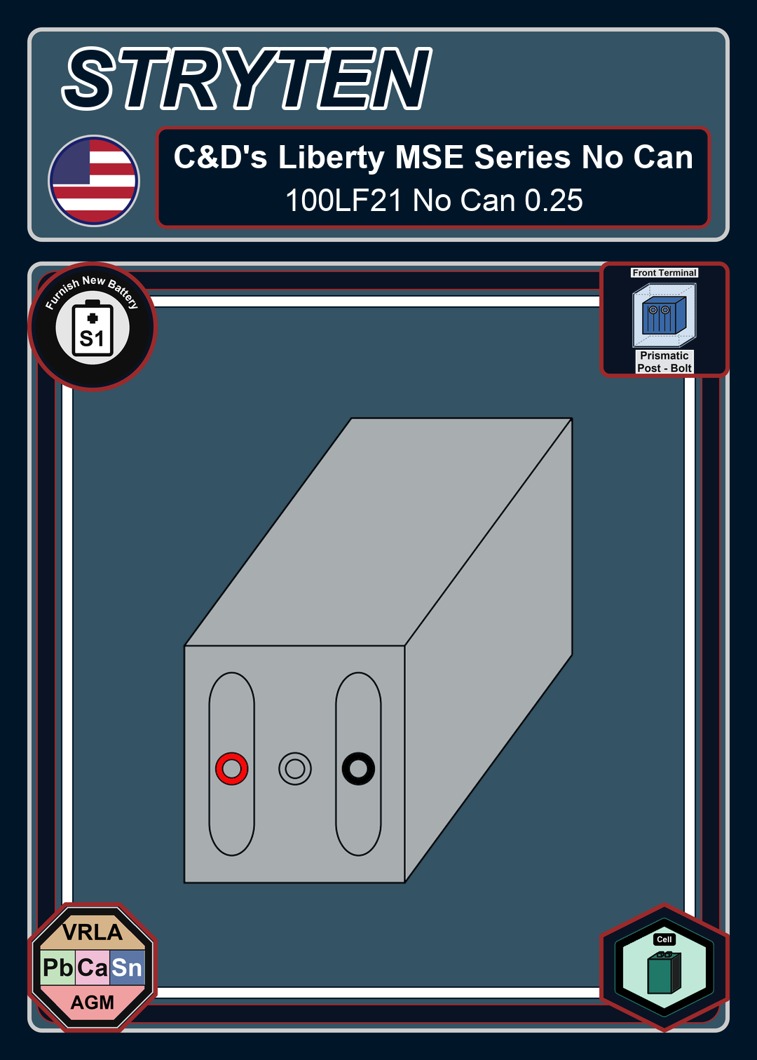 Furnish New Battery CdTechno Liberty MSE Series 100LF21 No Can 0 25