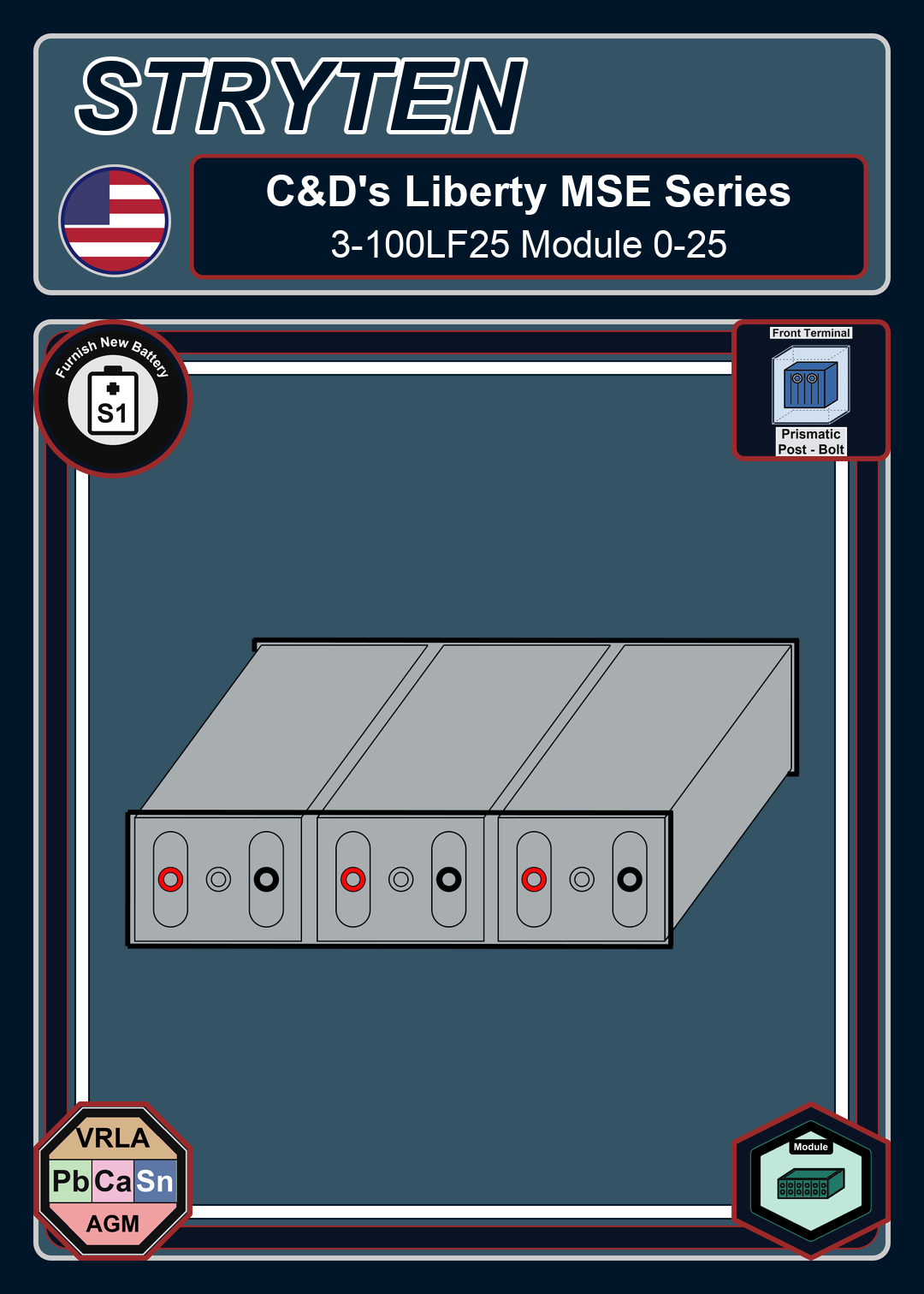 Furnish New Battery CdTechno Liberty MSE Series 3 100LF25 Module 0 25