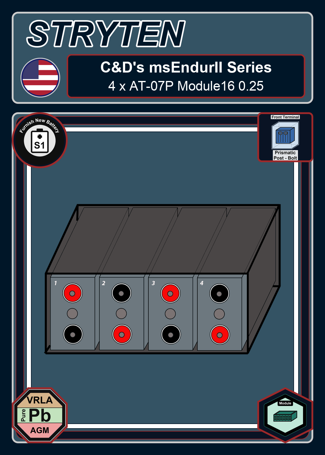 Furnish New Battery CdTechno msEndurII Series 4 x AT 07P Module16 0 25