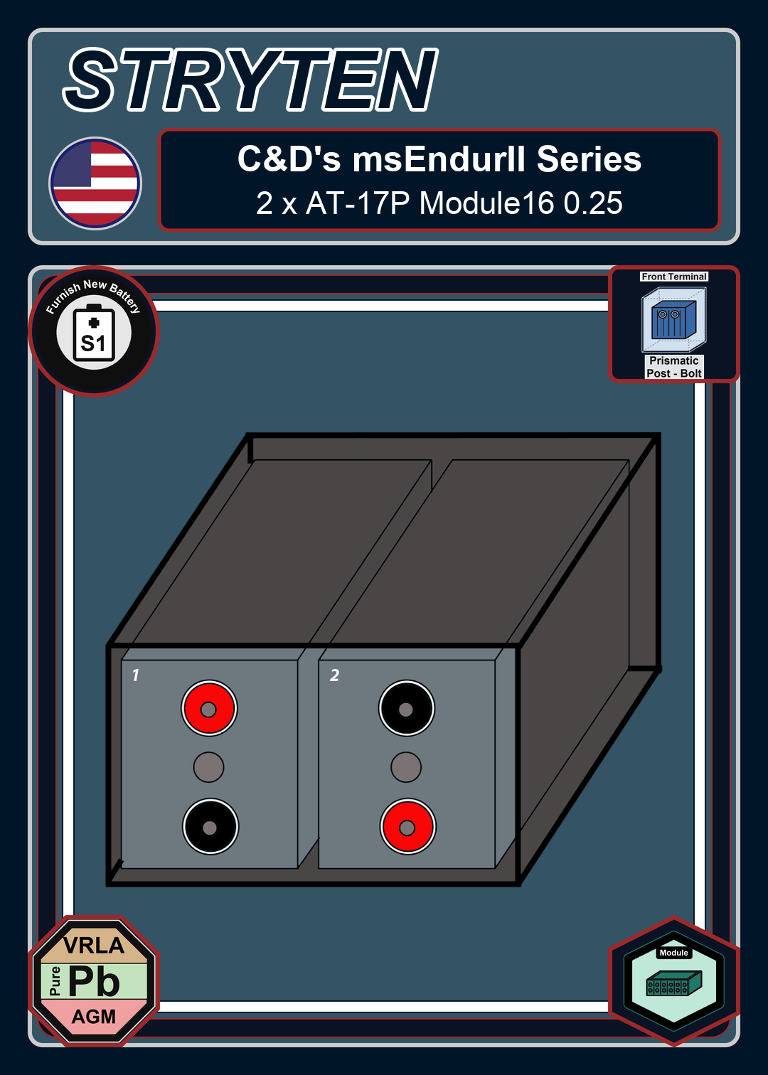 Furnish New Battery CdTechno msEndurII Series 2 x AT 17P Module16 0 25