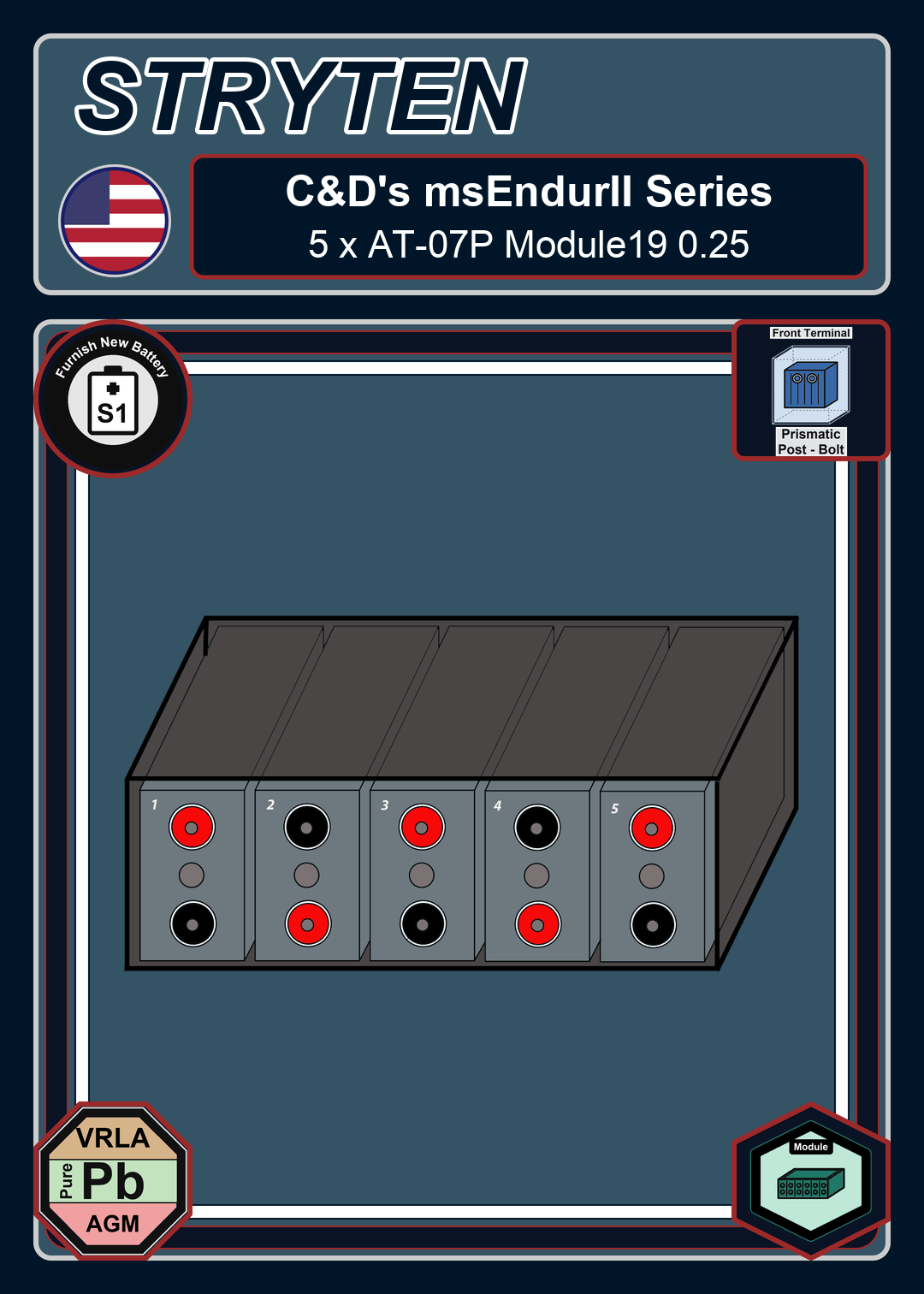 Furnish New Battery Cdtechno msEndurII Series 5 x AT 07P Module19 0 25