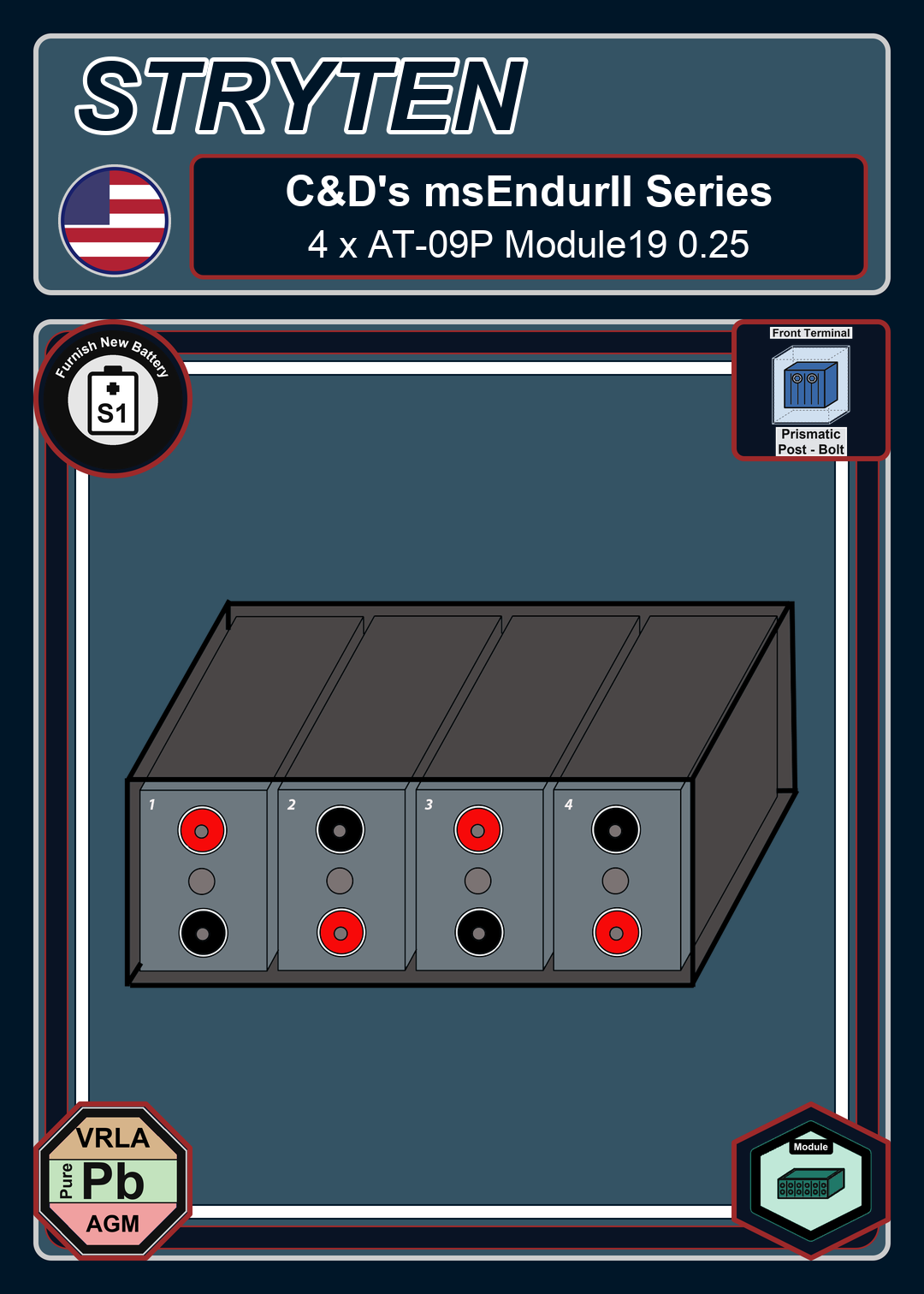 Furnish New Battery Cdtechno msEndurII Series 4 x AT 09P Module19 0 25