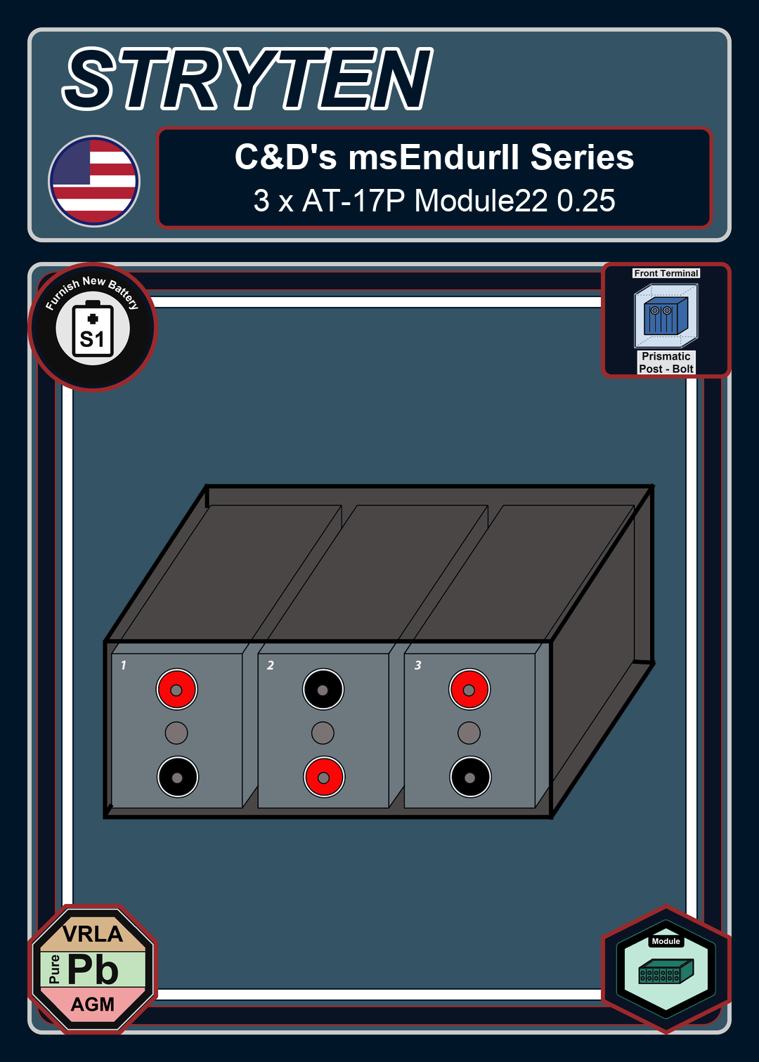 Furnish New Battery Cdtechno msEndurII Series 3 x AT 17P Module22 0 25