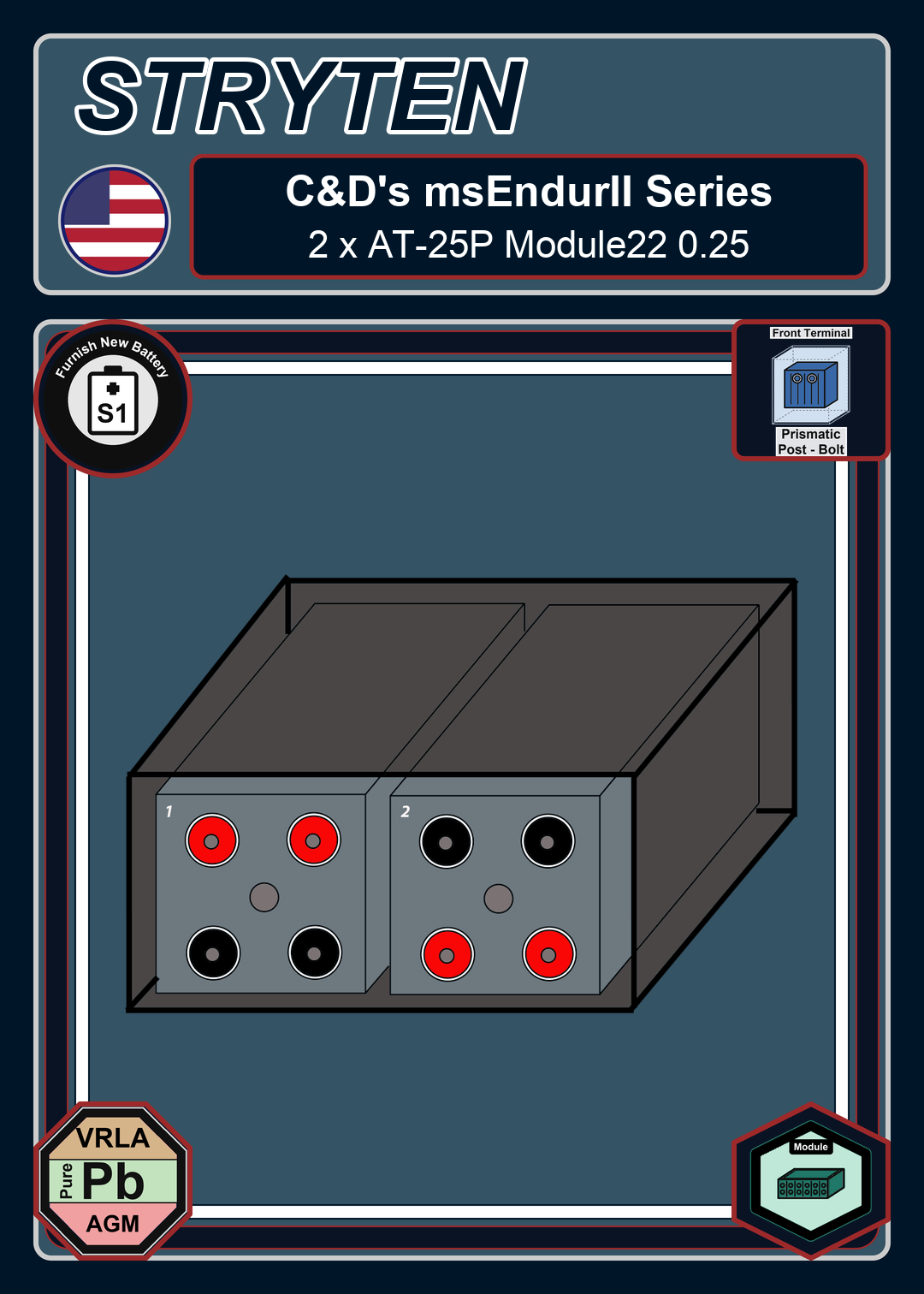 Furnish New Battery Cdtechno msEndurII Series 2 x AT 25P Module22 0 25
