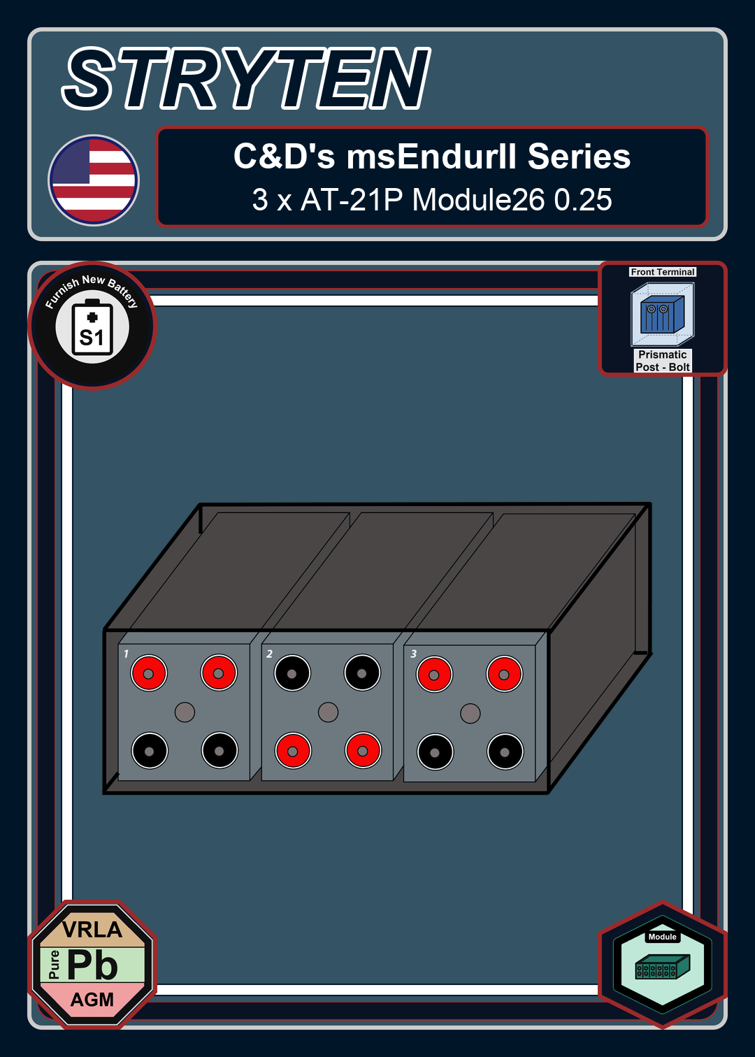 Furnish New Battery Cdtechno msEndurII Series 3 x AT 21P Module26 0 25