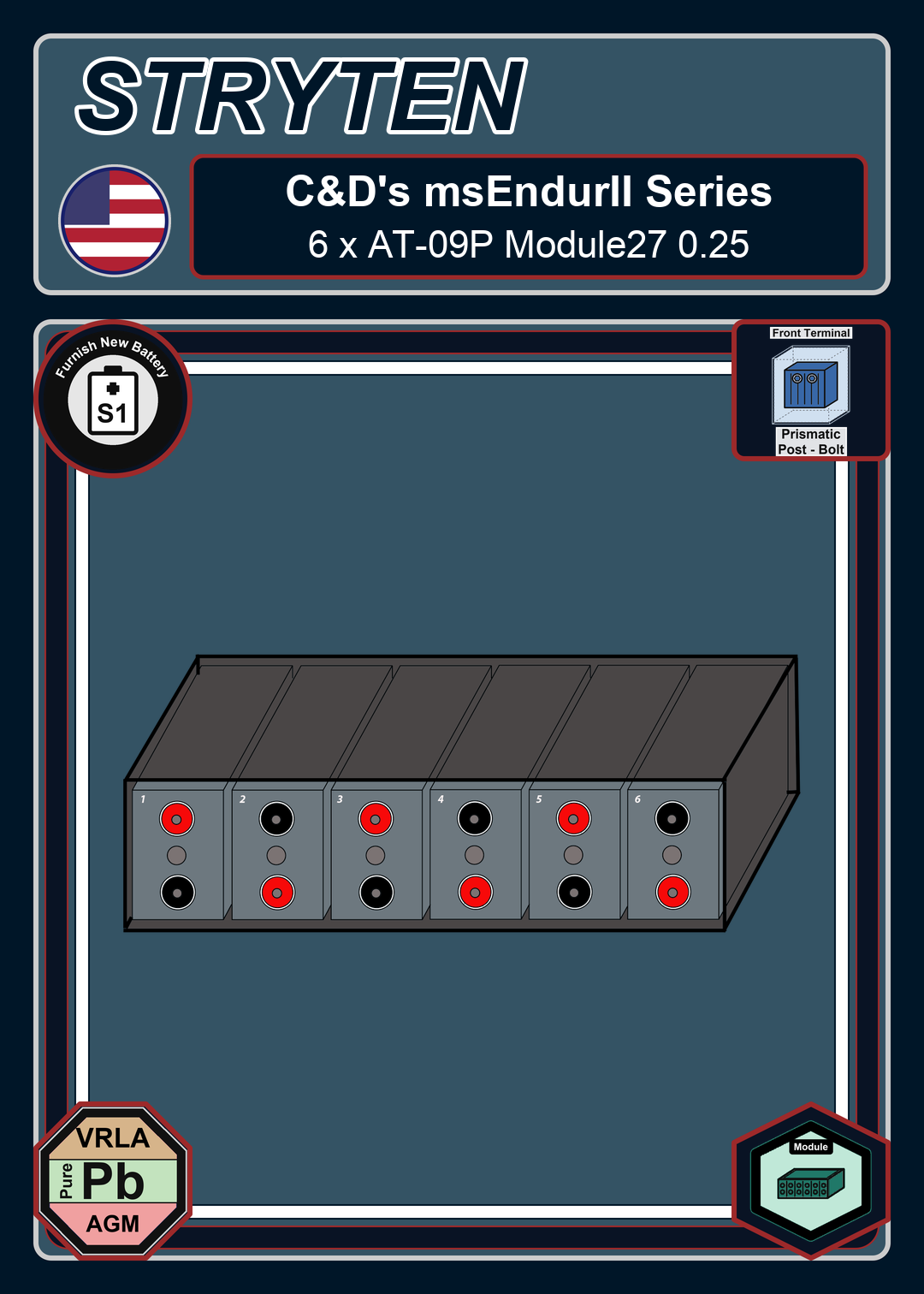 Furnish New Battery Cdtechno msEndurII Series 6 x AT 09P Module27 0 25