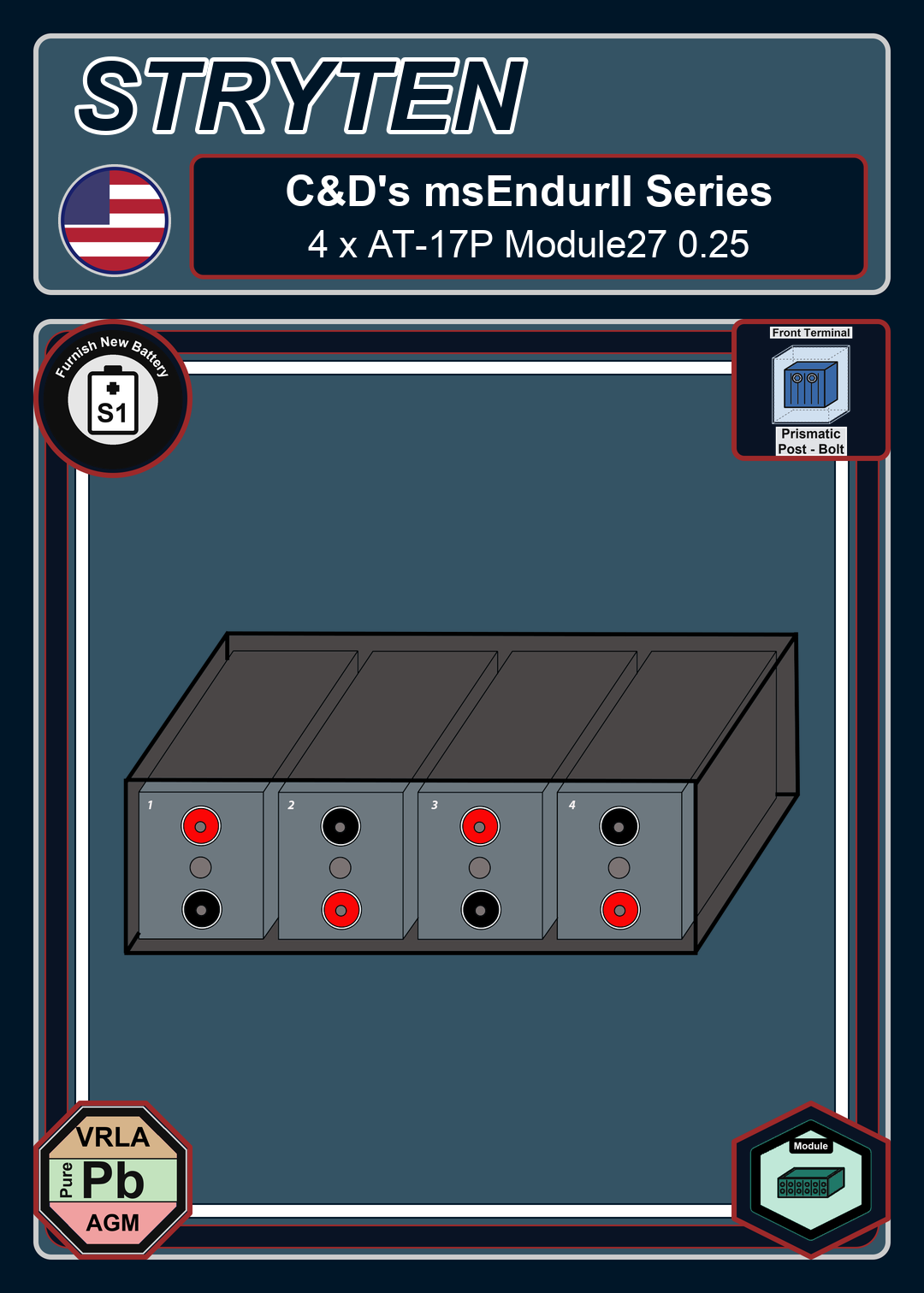 Furnish New Battery Cdtechno msEndurII Series 4 x AT 17P Module27 0 25