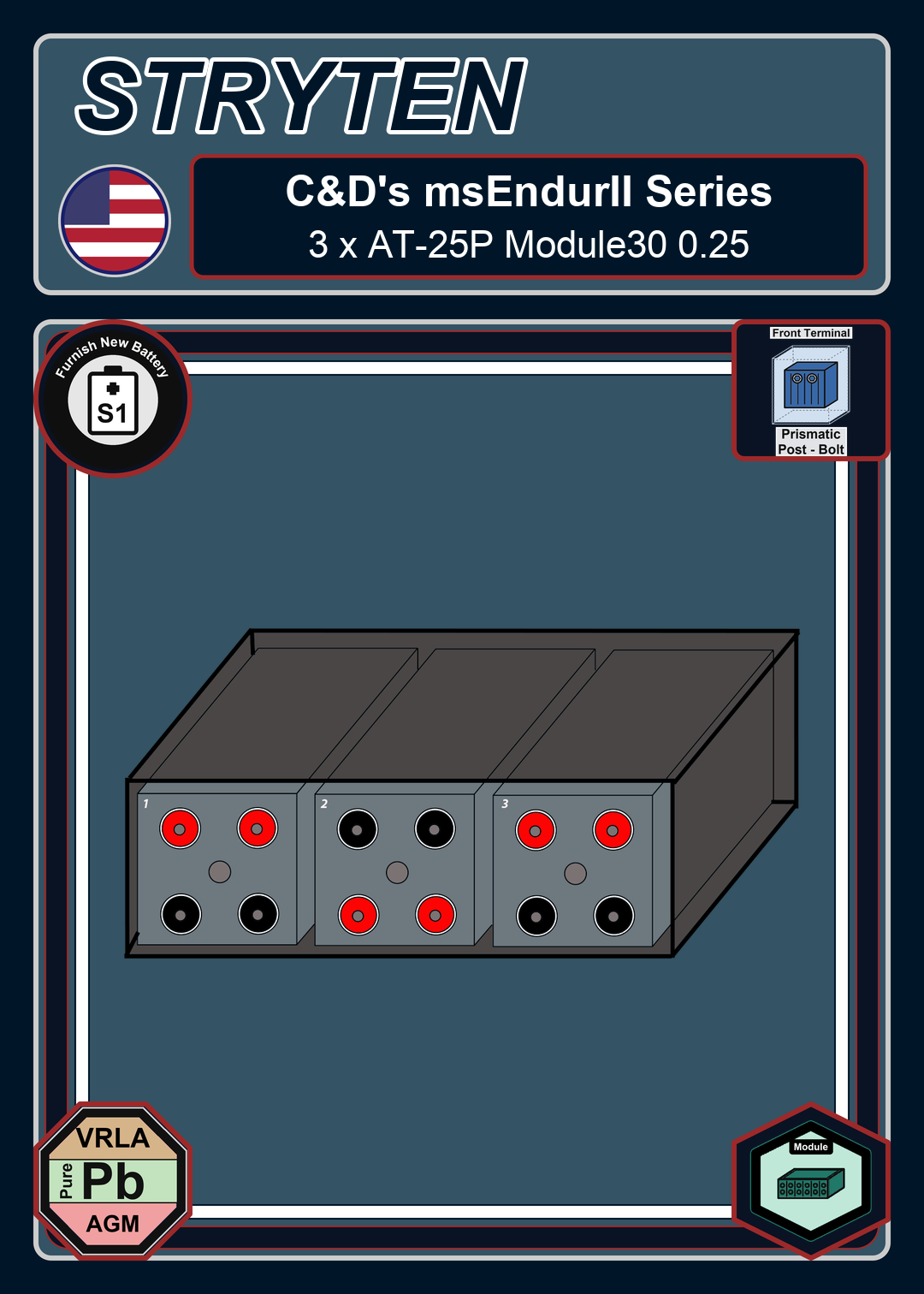 Furnish New Battery Cdtechno msEndurII Series 3 x AT 25P Module30 0 25