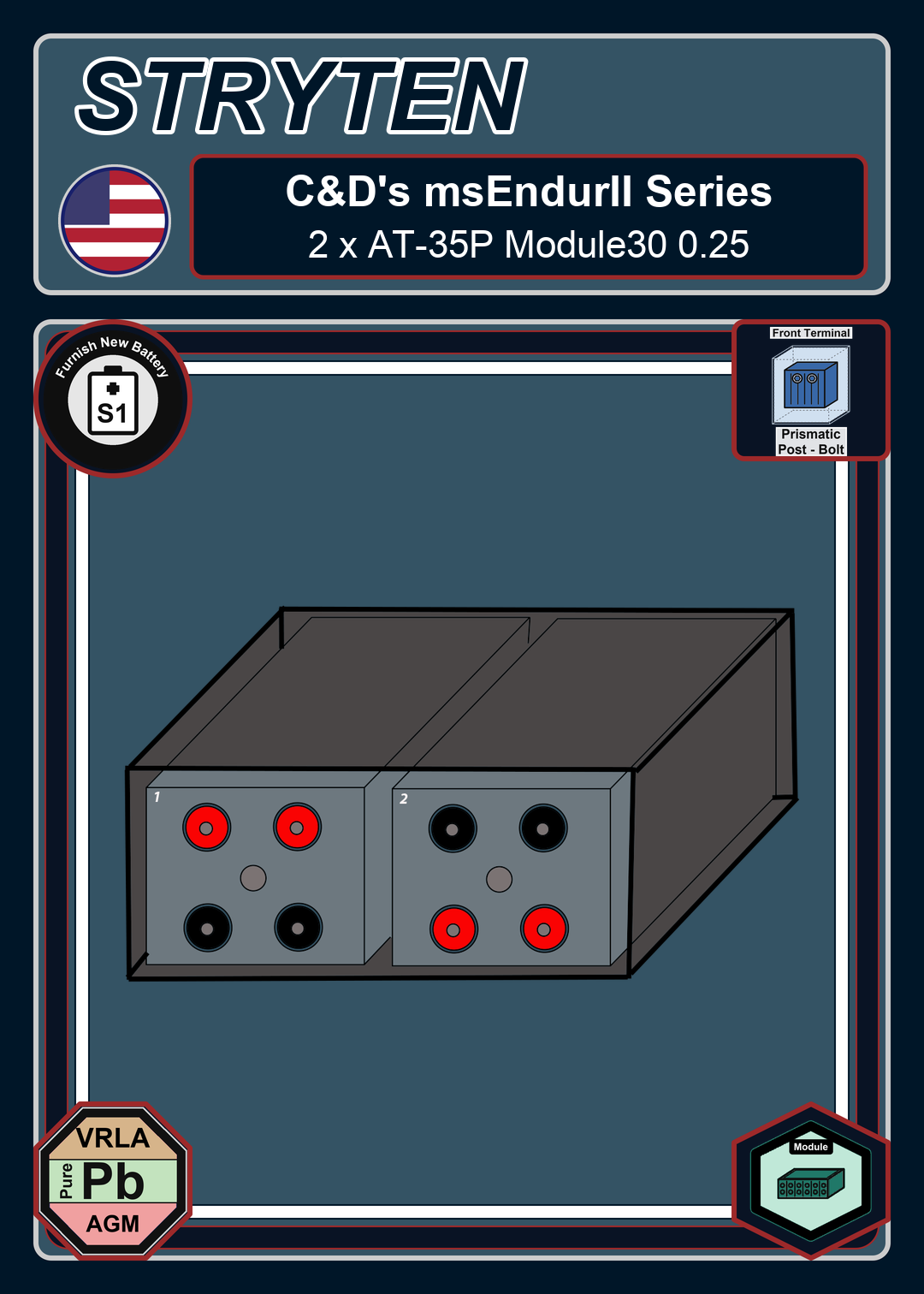 Furnish New Battery Cdtechno msEndurII Series 2 x AT 35P Module30 0 25