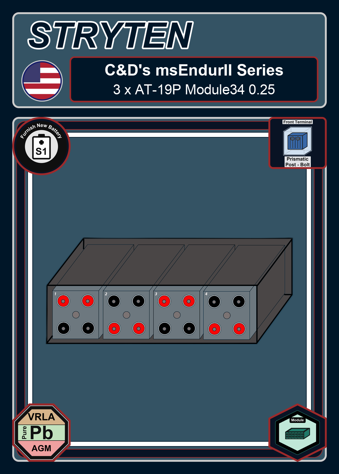 Furnish New Battery Cdtechno msEndurII Series 3 x AT 19P Module34 0 25