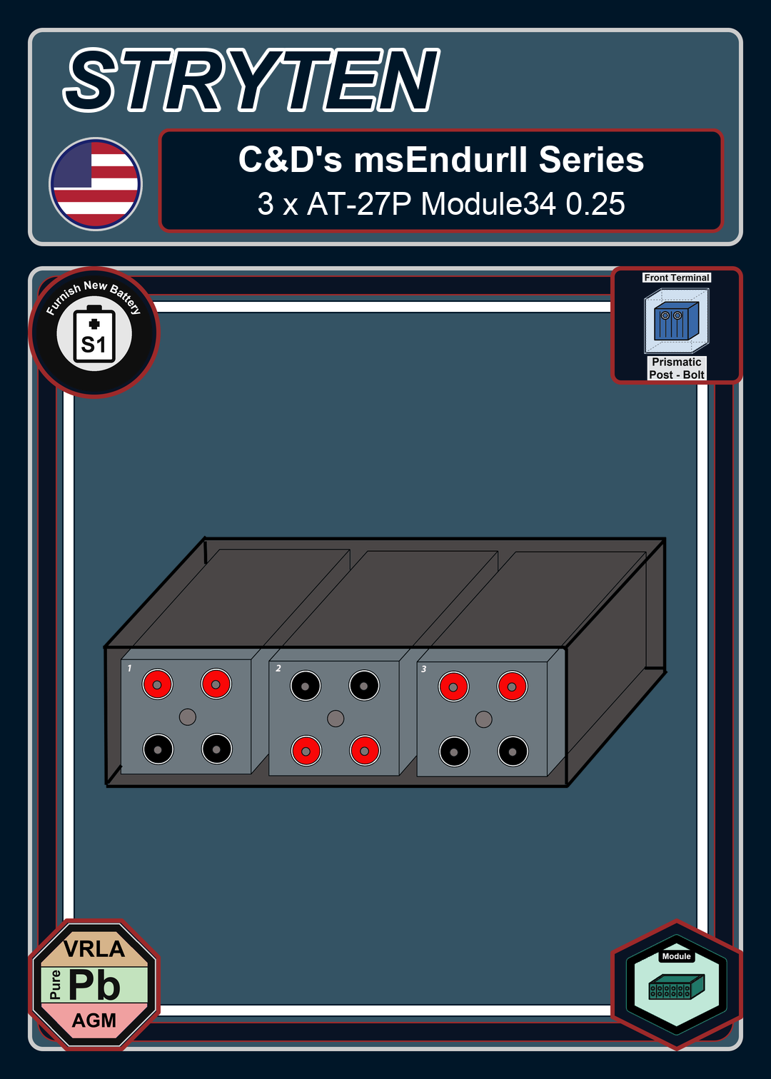 Furnish New Battery Cdtechno msEndurII Series 3 x AT 27P Module34 0 25