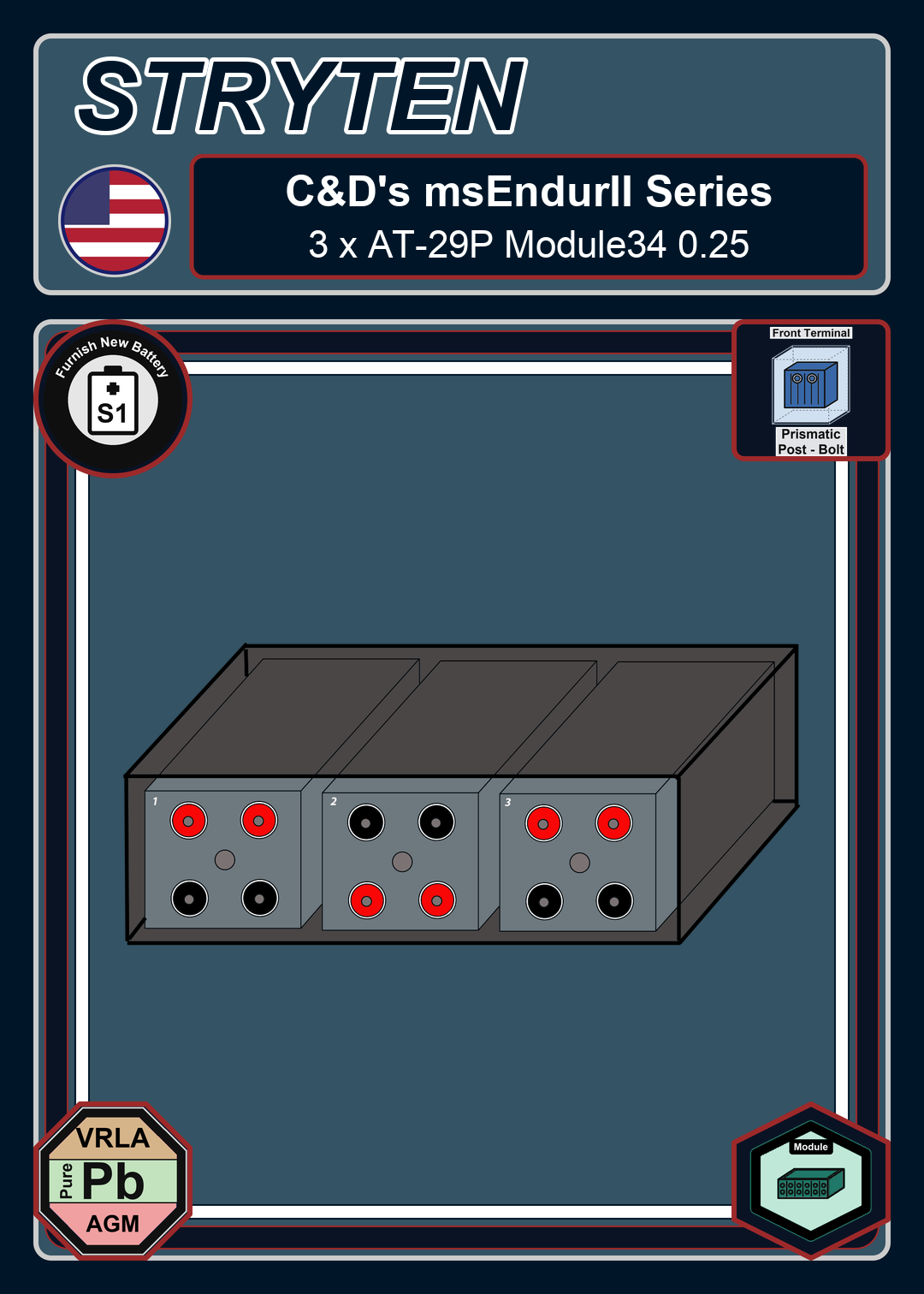Furnish New Battery Cdtechno msEndurII Series 3 x AT 29P Module34 0 25