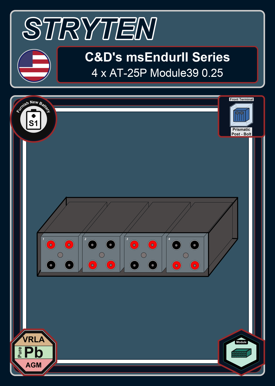 Furnish New Battery Cdtechno msEndurII Series 4 x AT 25P Module39 0 25