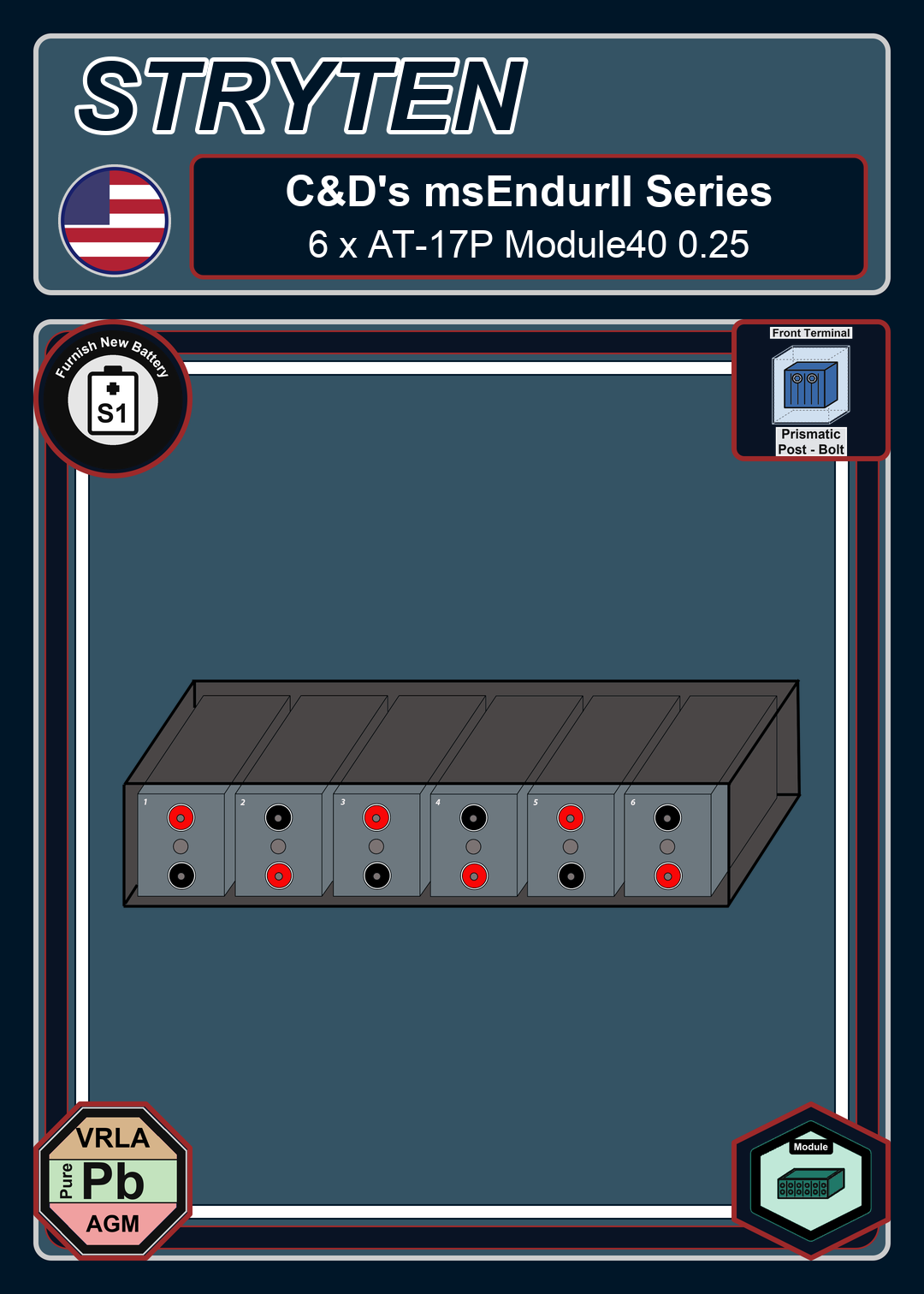 Furnish New Battery Cdtechno msEndurII Series 6 x AT 17P Module40 0 25