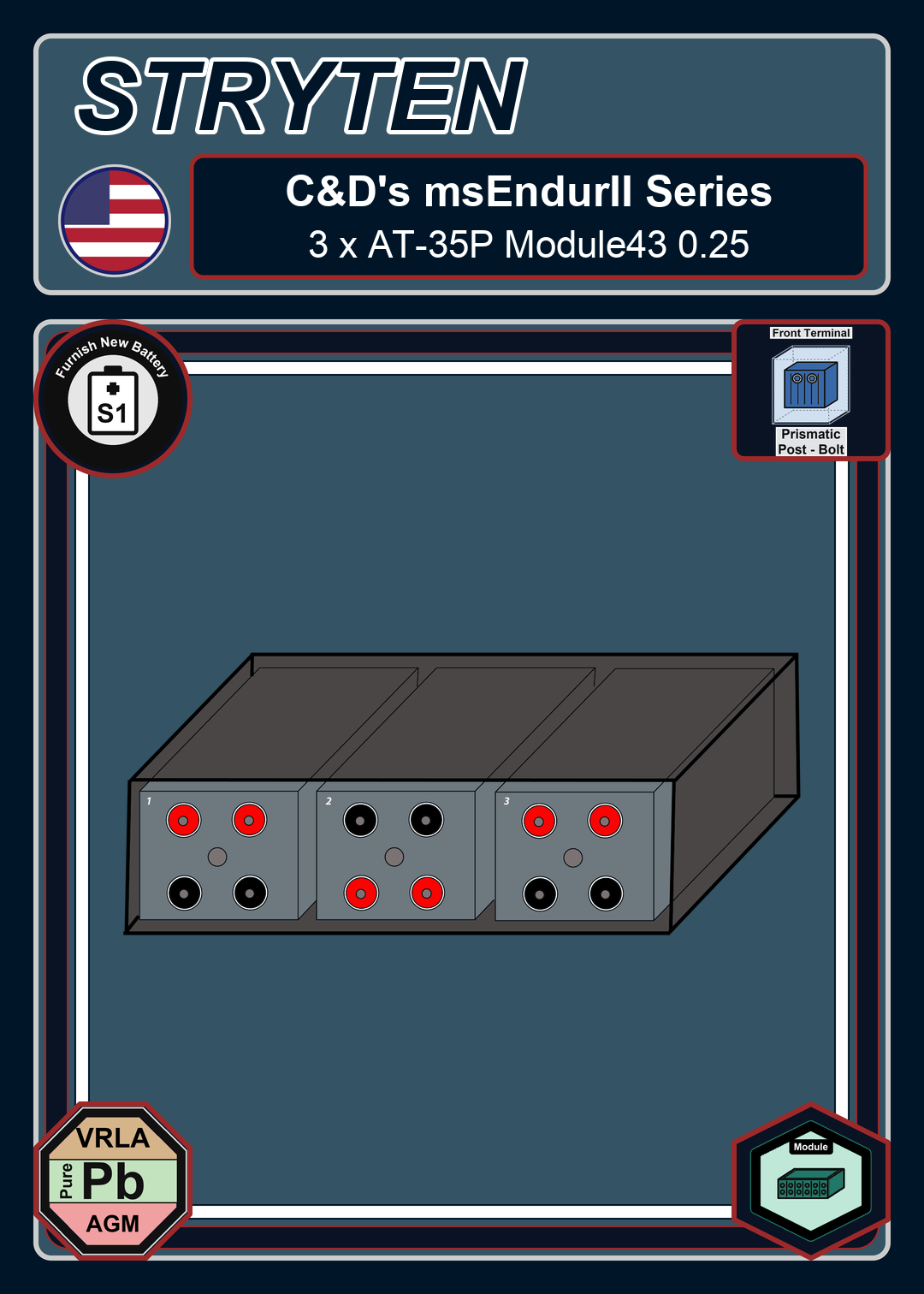 Furnish New Battery Cdtechno msEndurII Series 3 x AT 35P Module43 0 25