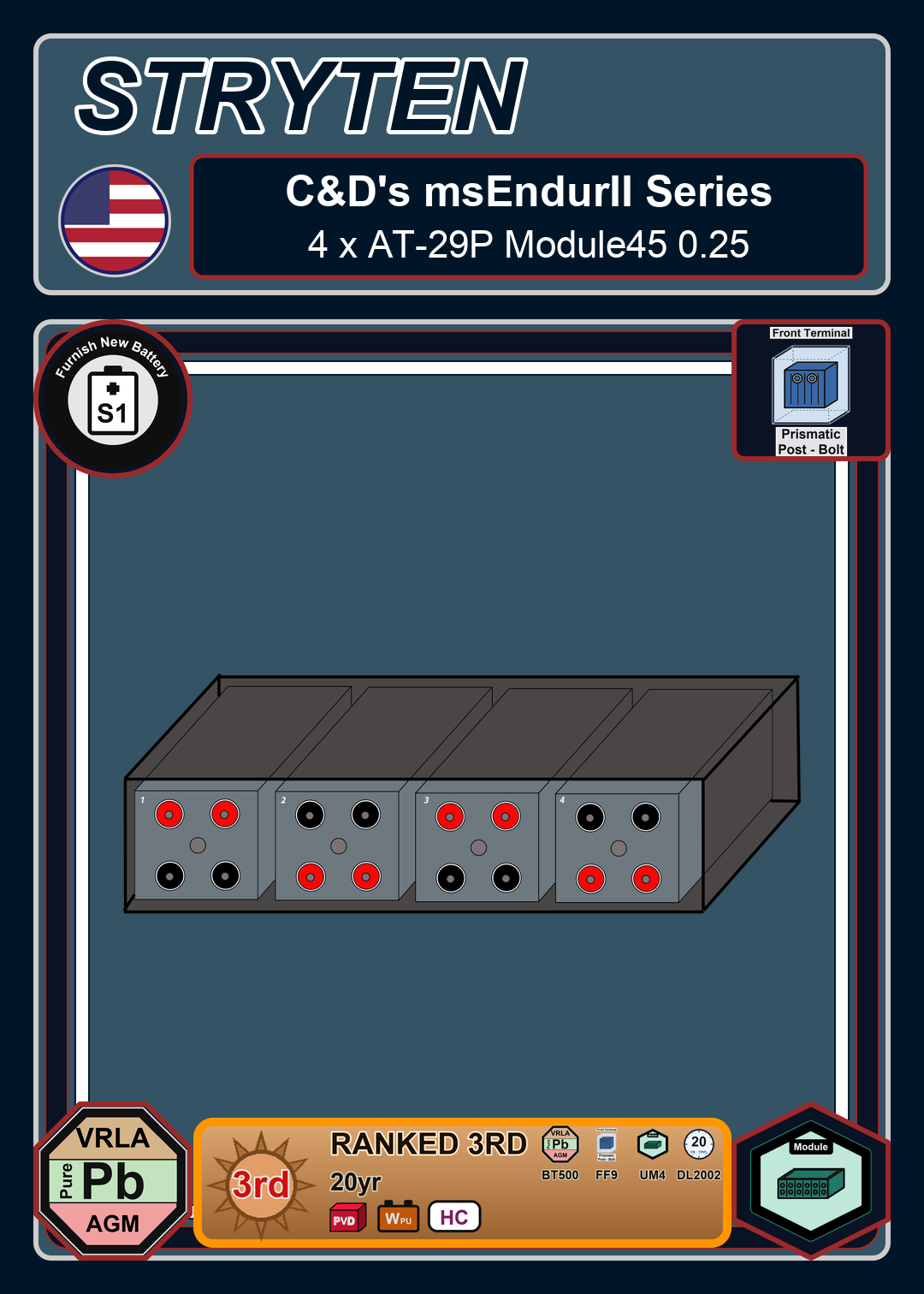 Furnish New Battery Cdtechno msEndurII Series 4 x AT 29P Module45 0 25