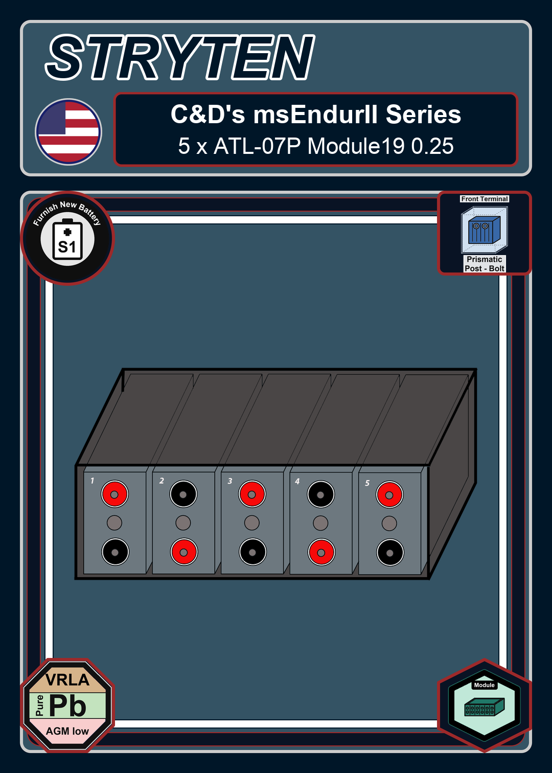 Furnish New Battery Cdtechno msEndurII Series 5 x ATL 07P Module19 0 25