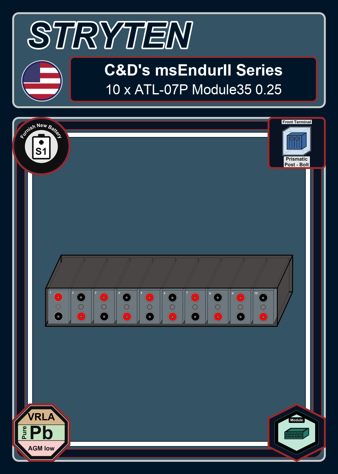 Furnish New Battery Cdtechno msEndurII Series 10 x ATL 07P Module35 0 25