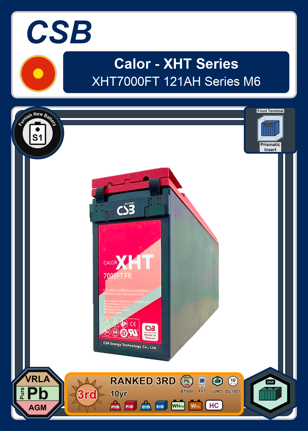 Furnish New Battery CSB Calor XHT7000FT 121AH Series M6