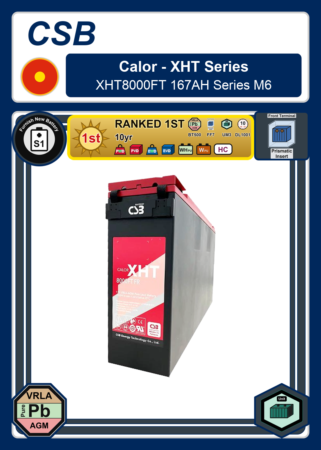 Furnish New Battery CSB Calor XHT8000FT 167AH Series M6