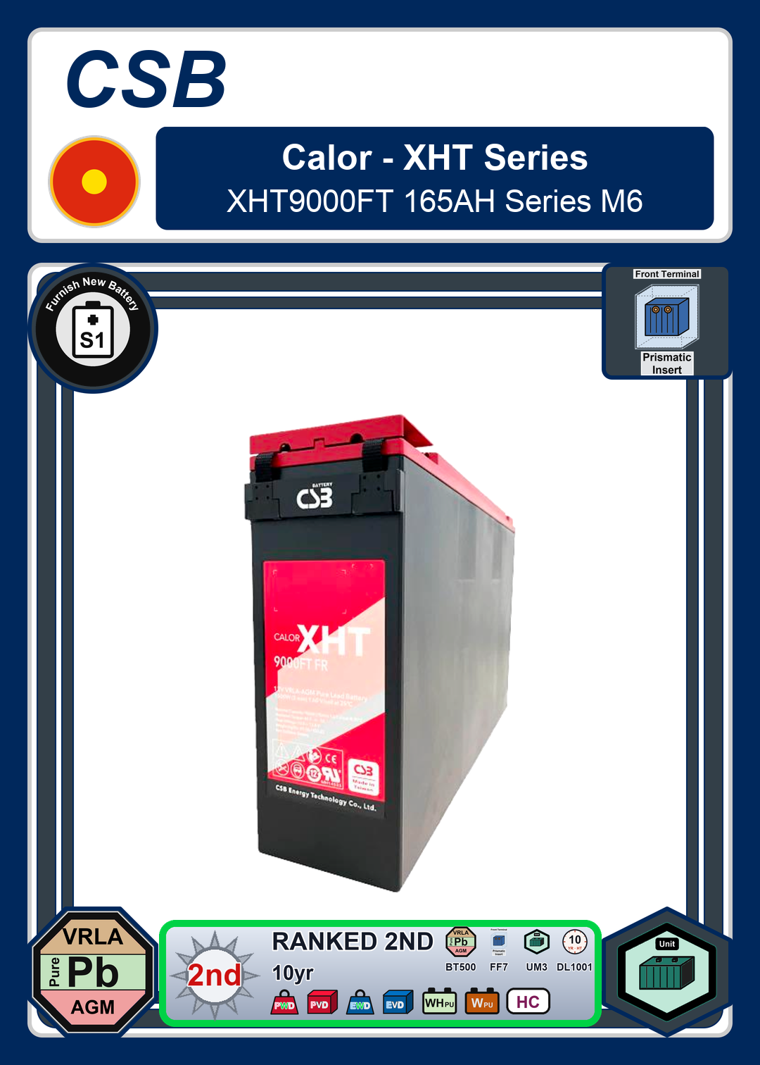 Furnish New Battery CSB Calor XHT9000FT 165AH Series M6
