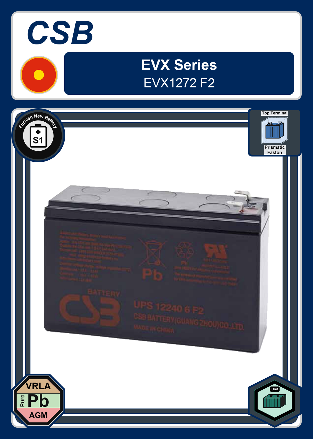 Furnish New Battery CSB EVX Series EVX1272 F2