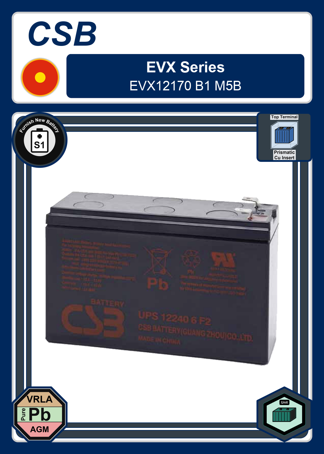 Furnish New Battery CSB EVX Series EVX12170 B1 M5B