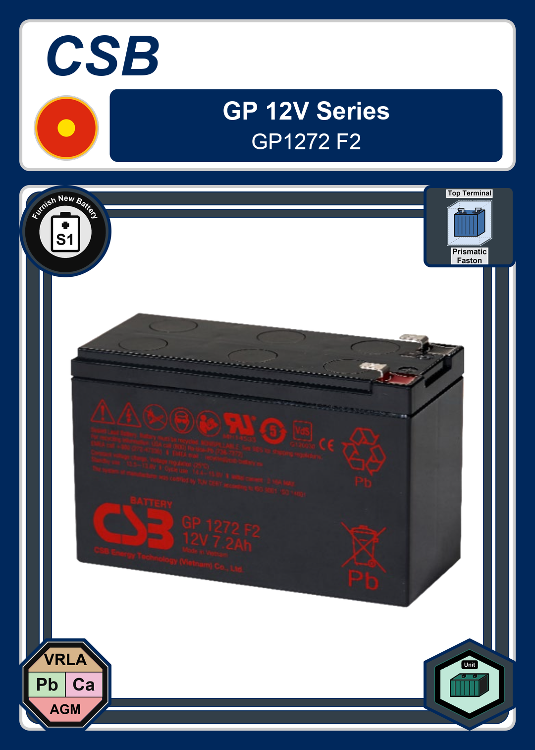 Furnish New Battery CSB GP 12V Series GP1272 F2