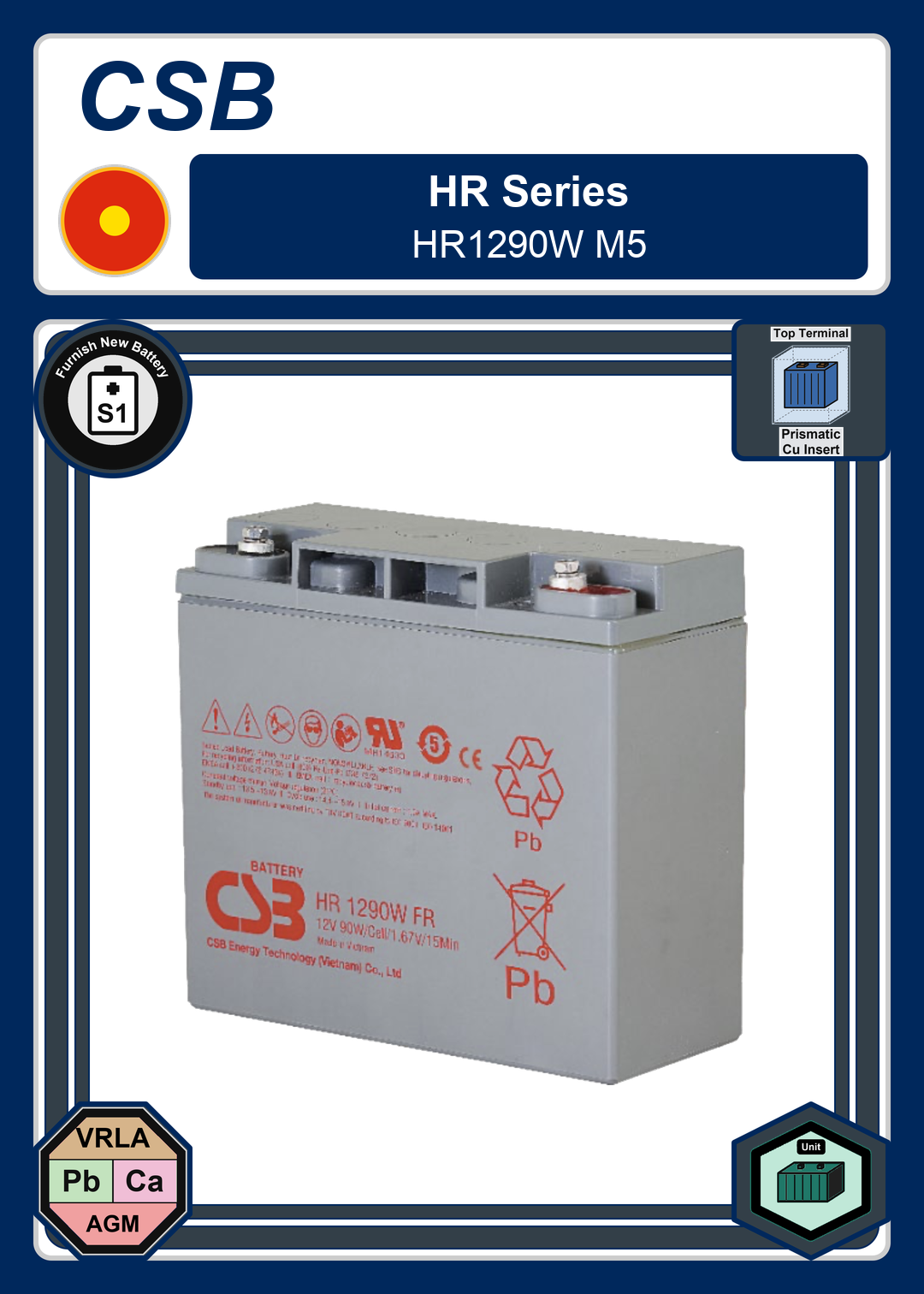 Furnish New Battery CSB HR Series HR1290W M5