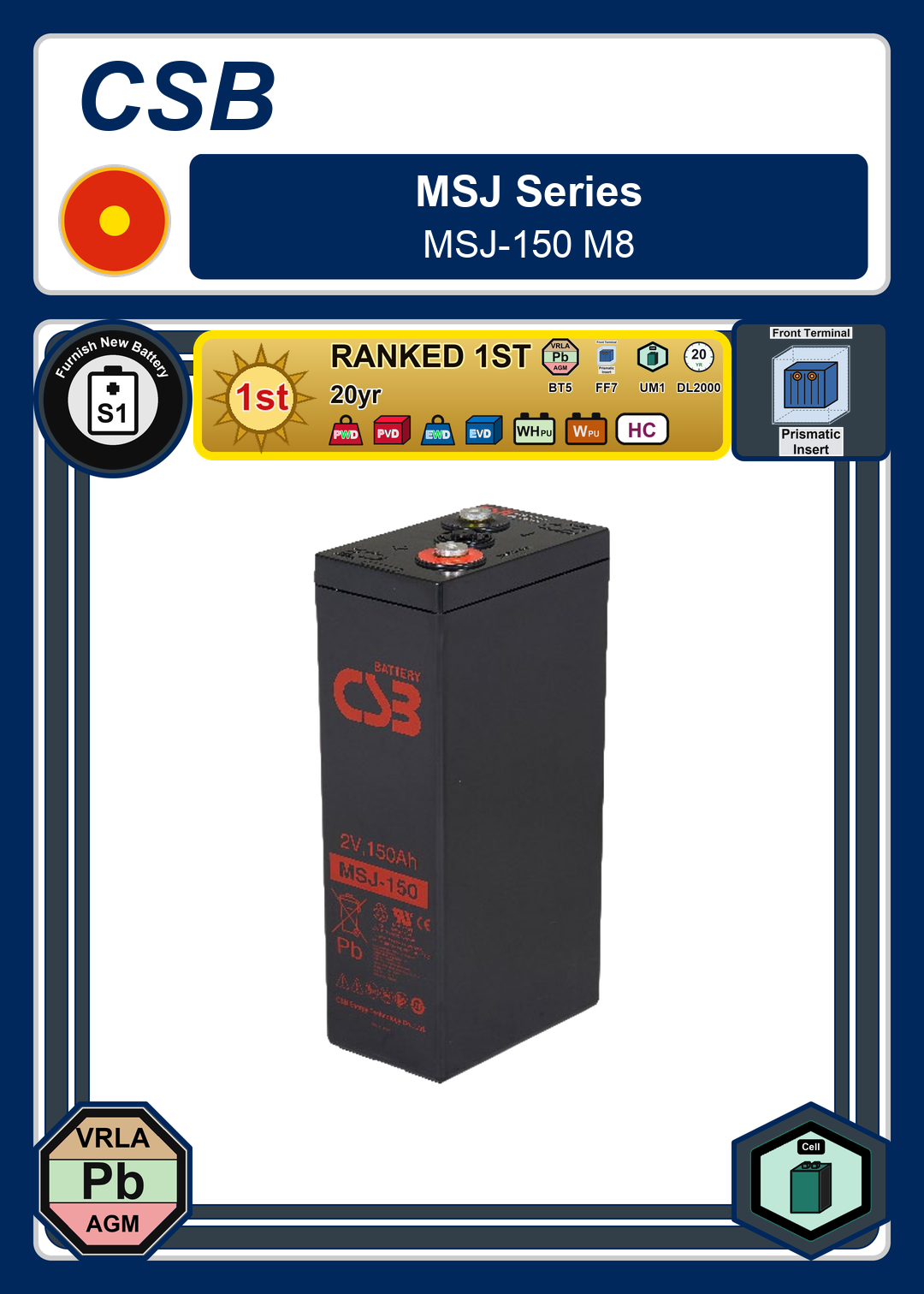 Furnish New Battery CSB MSJ Series MSJ 150 M8