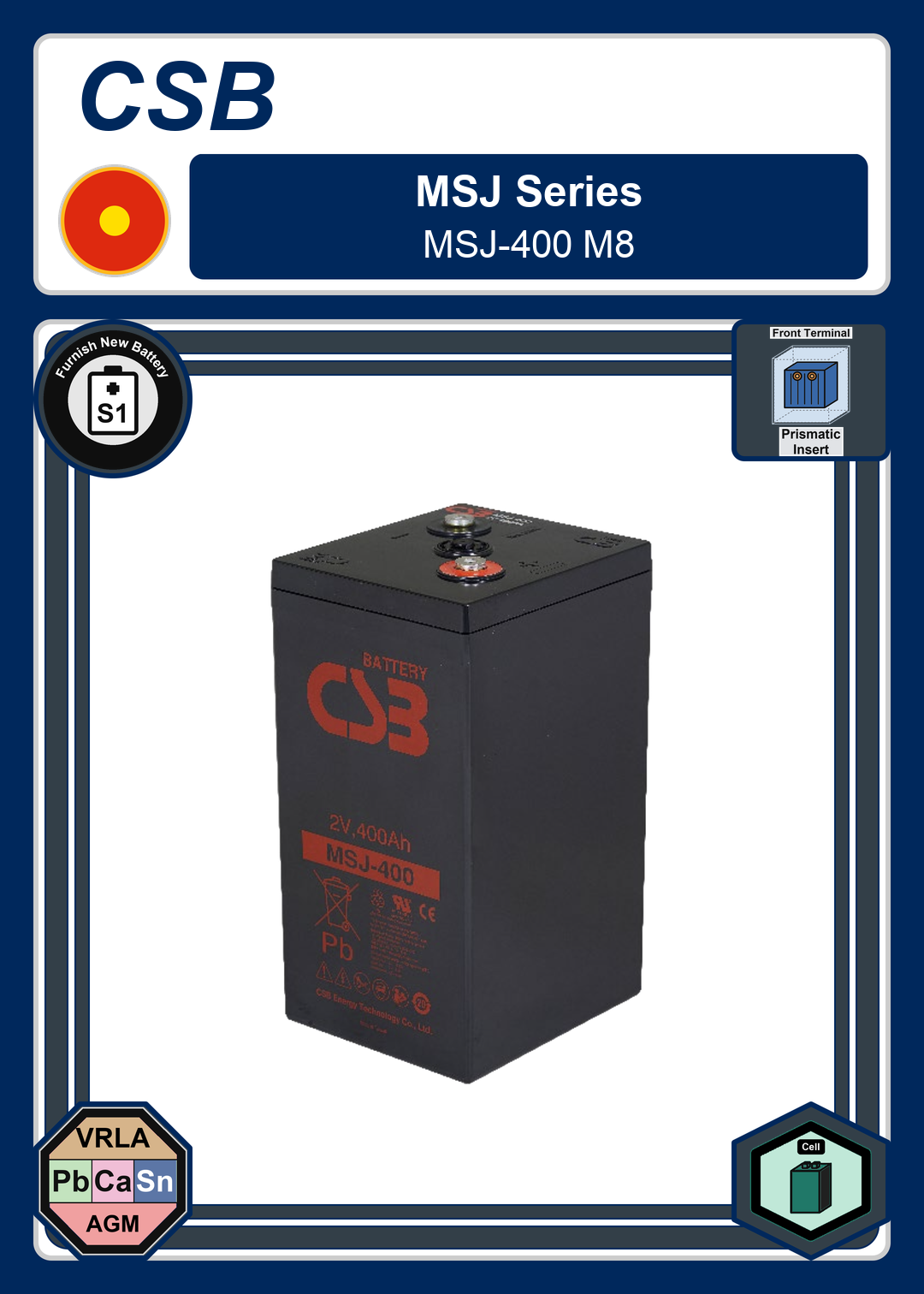 Furnish New Battery CSB MSJ Series MSJ 400 M8
