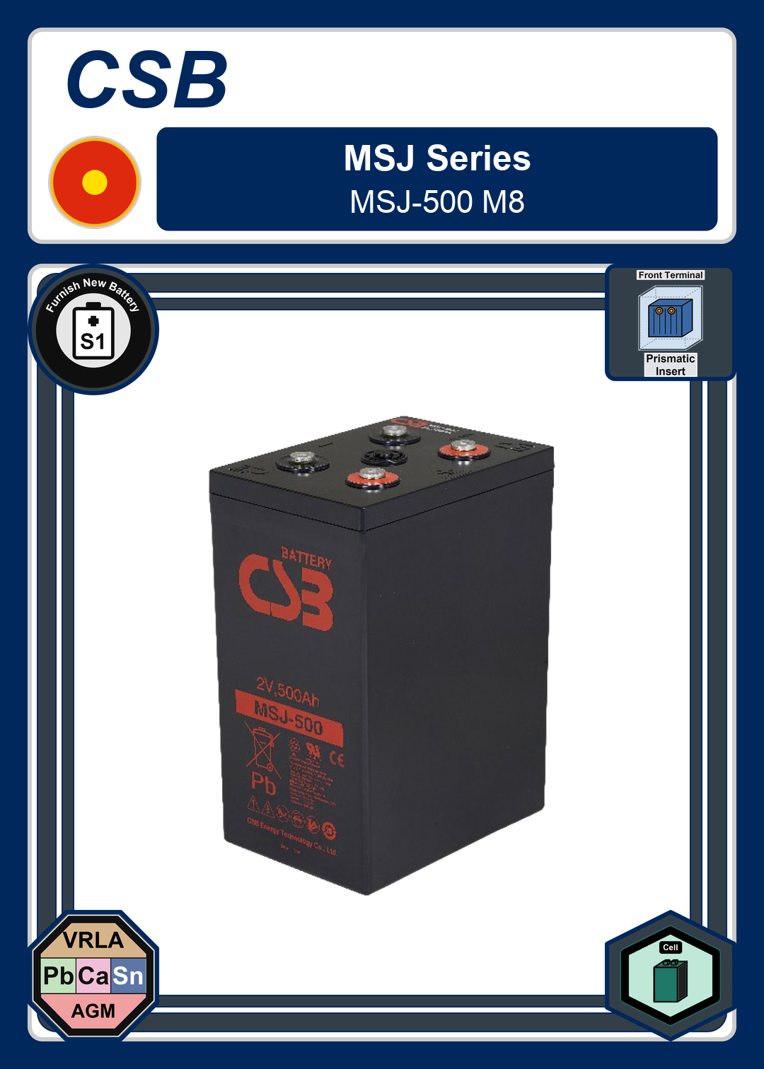 Furnish New Battery CSB MSJ Series MSJ 500 M8
