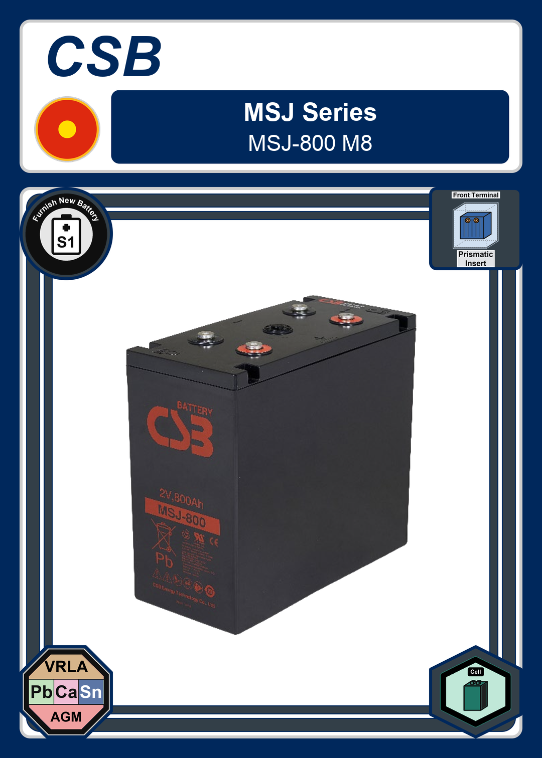 Furnish New Battery CSB MSJ Series MSJ 800 M8