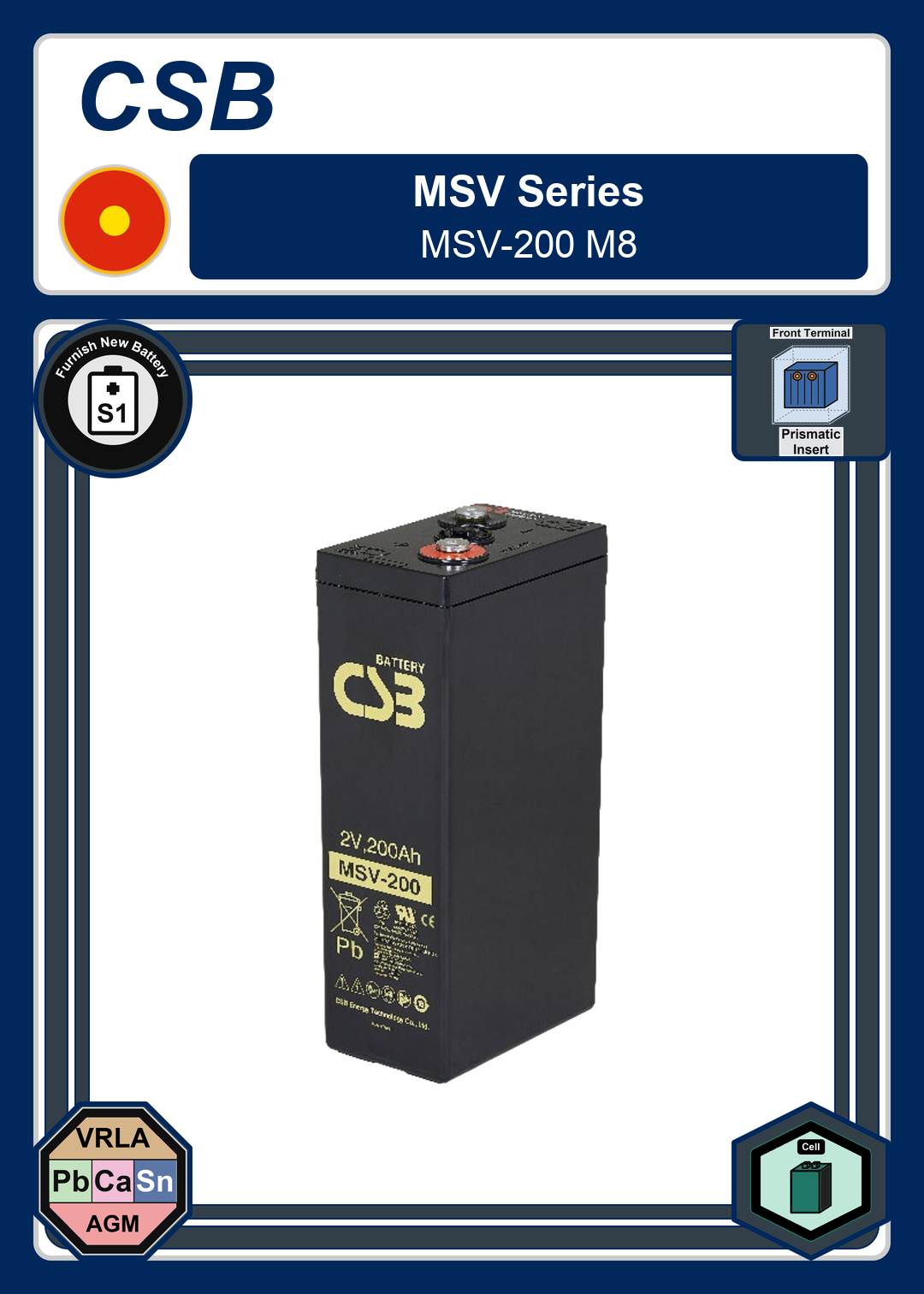Furnish New Battery CSB MSV Series MSV 200 M8
