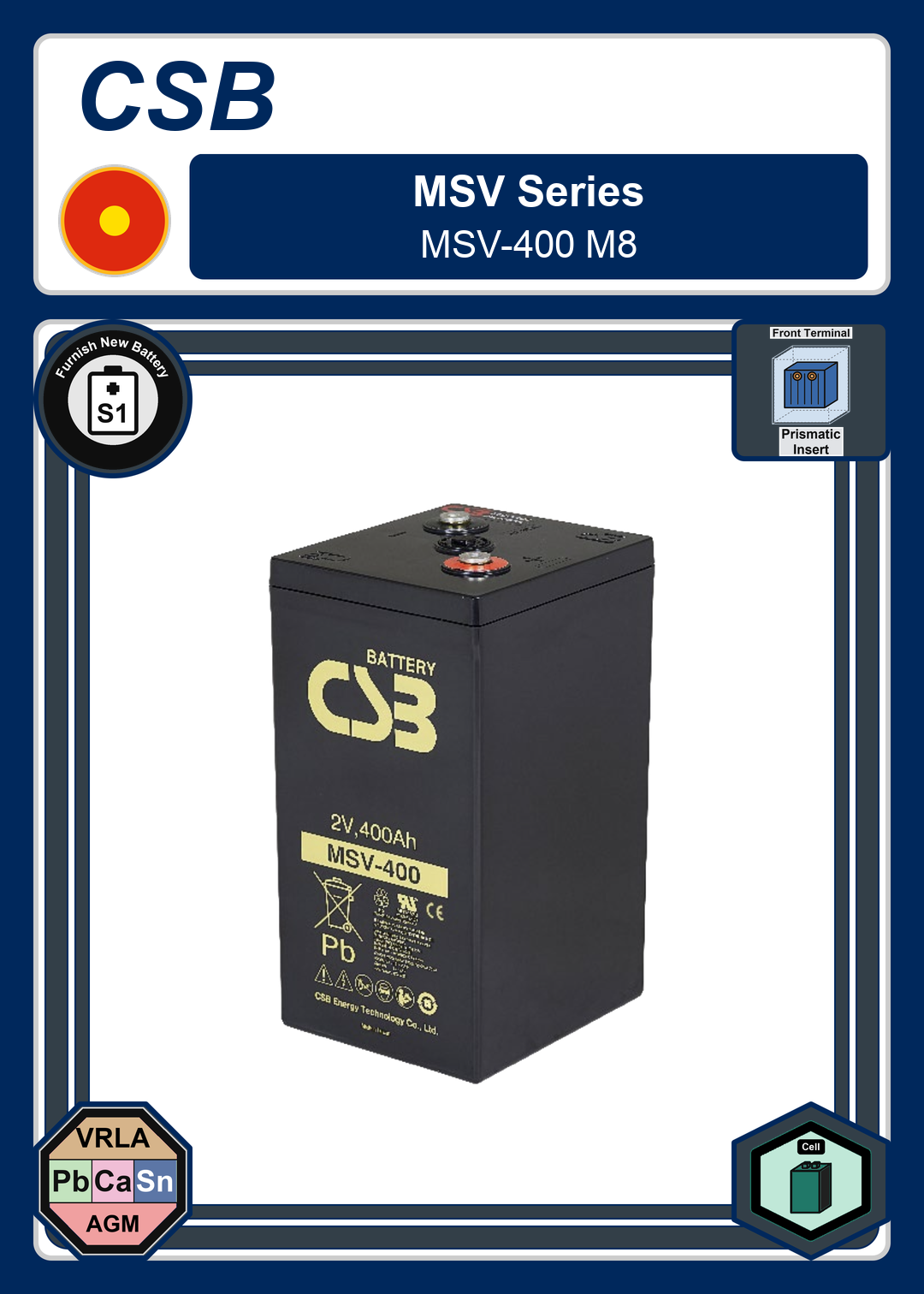 Furnish New Battery CSB MSV Series MSV 400 M8