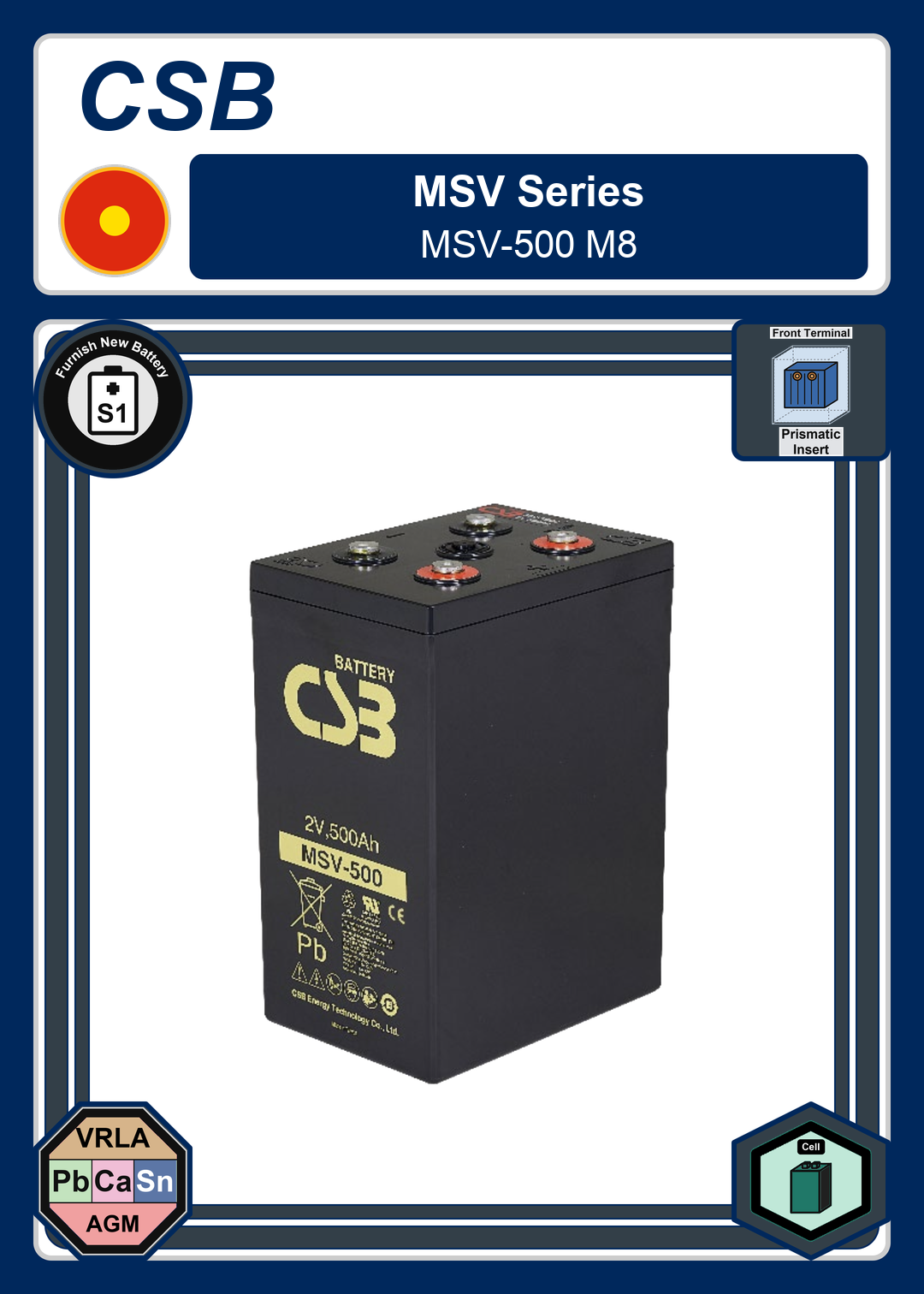 Furnish New Battery CSB MSV Series MSV 500 M8