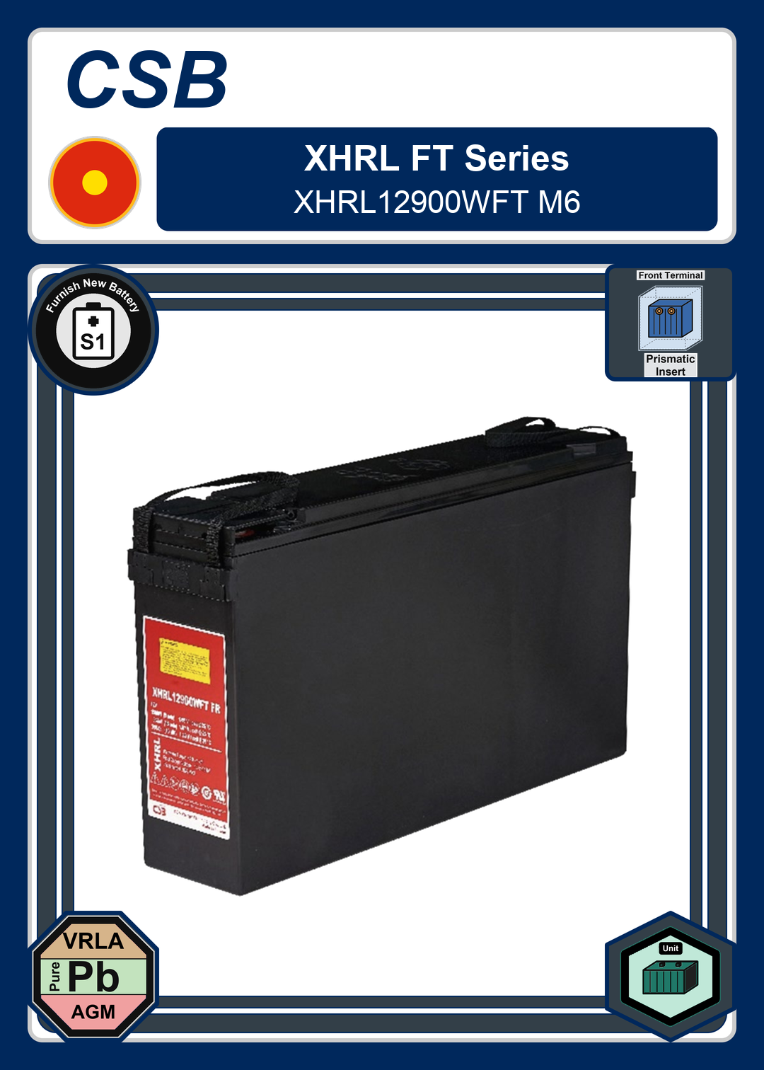 Furnish New Battery CSB XHRL FT Series XHRL12900WFT M6