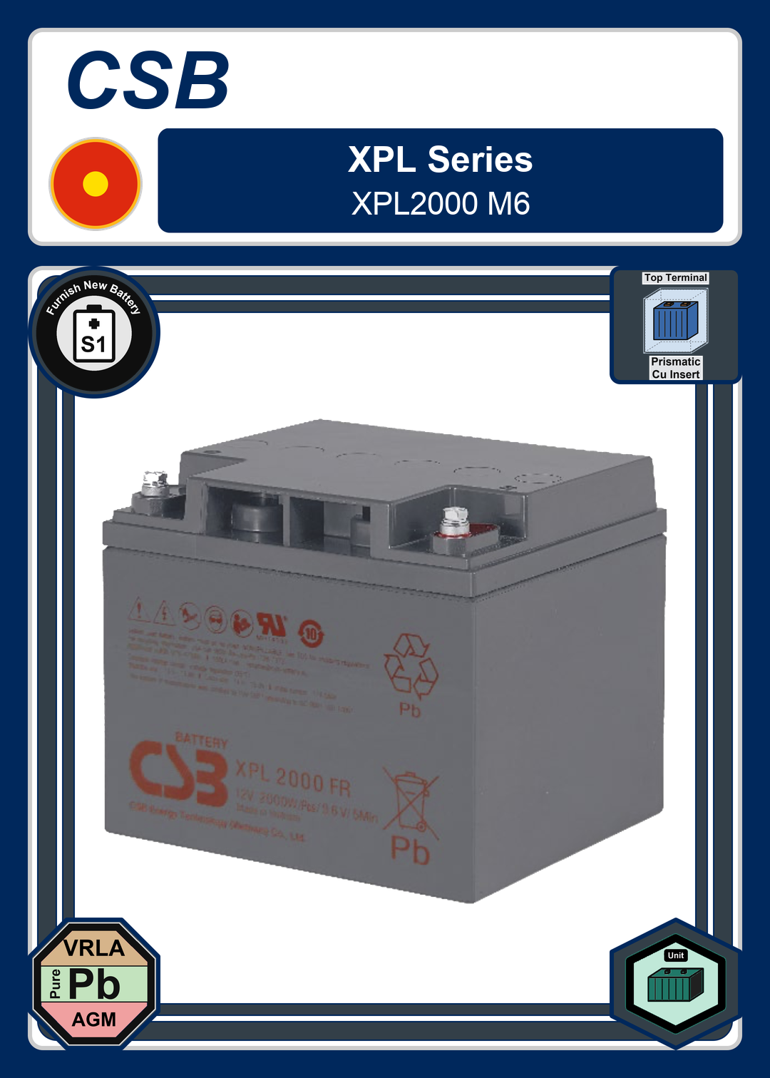 Furnish New Battery CSB XPL Series XPL2000 M6