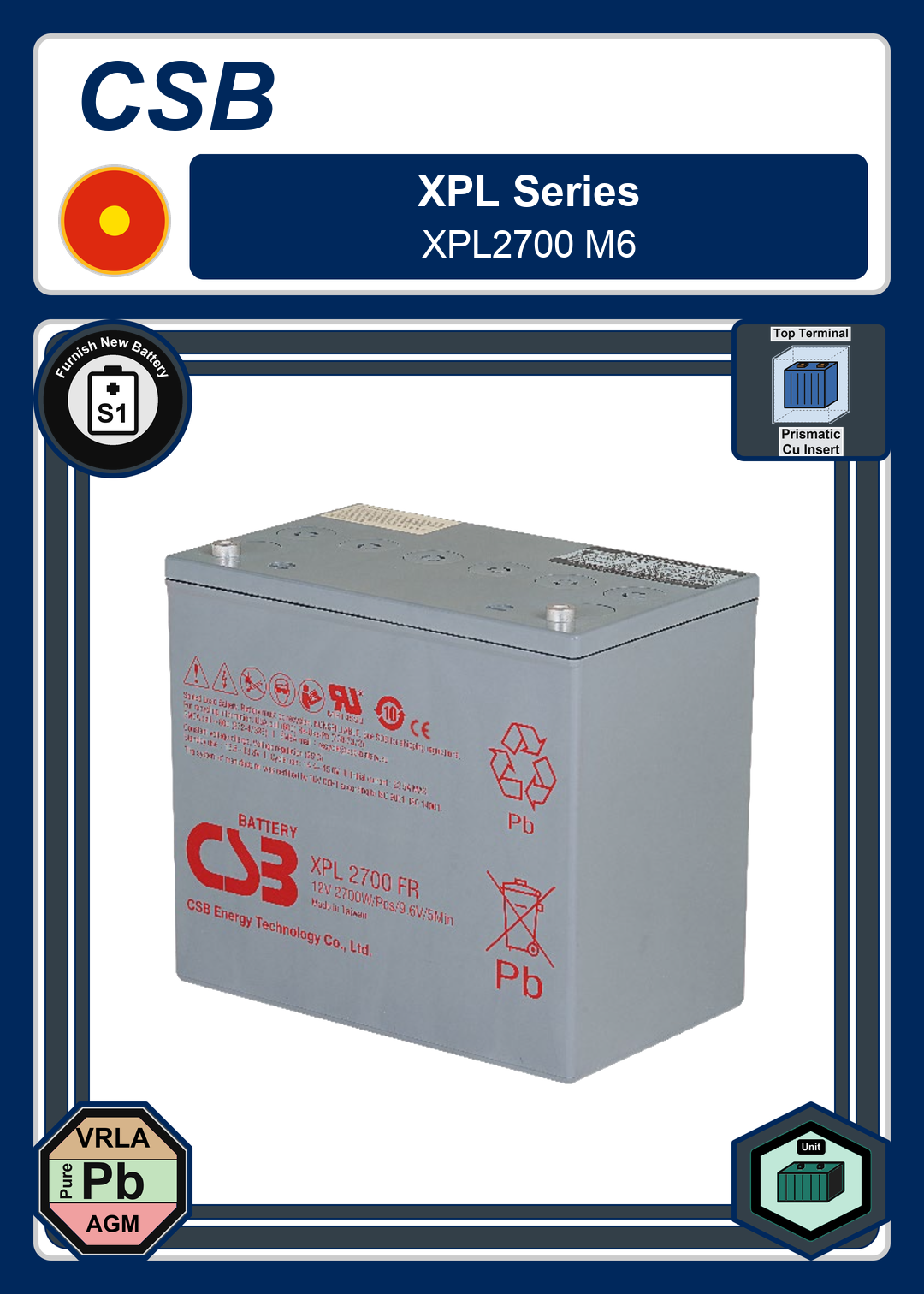 Furnish New Battery CSB XPL Series XPL2700 M6